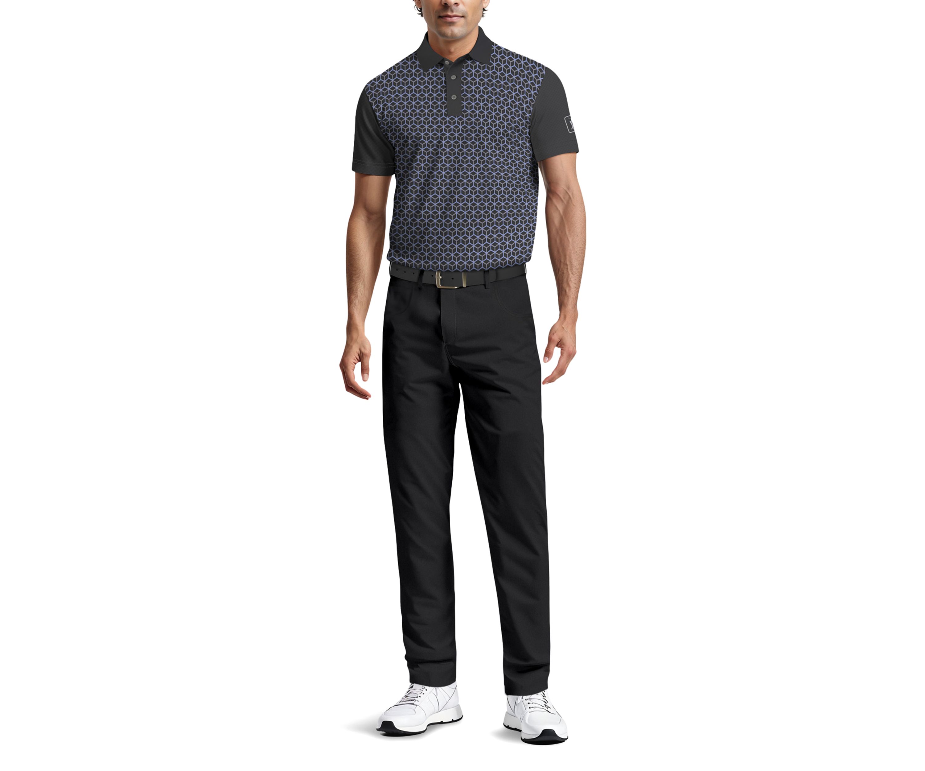 Technical Linear Color Block Print Short Sleeve Golf Polo