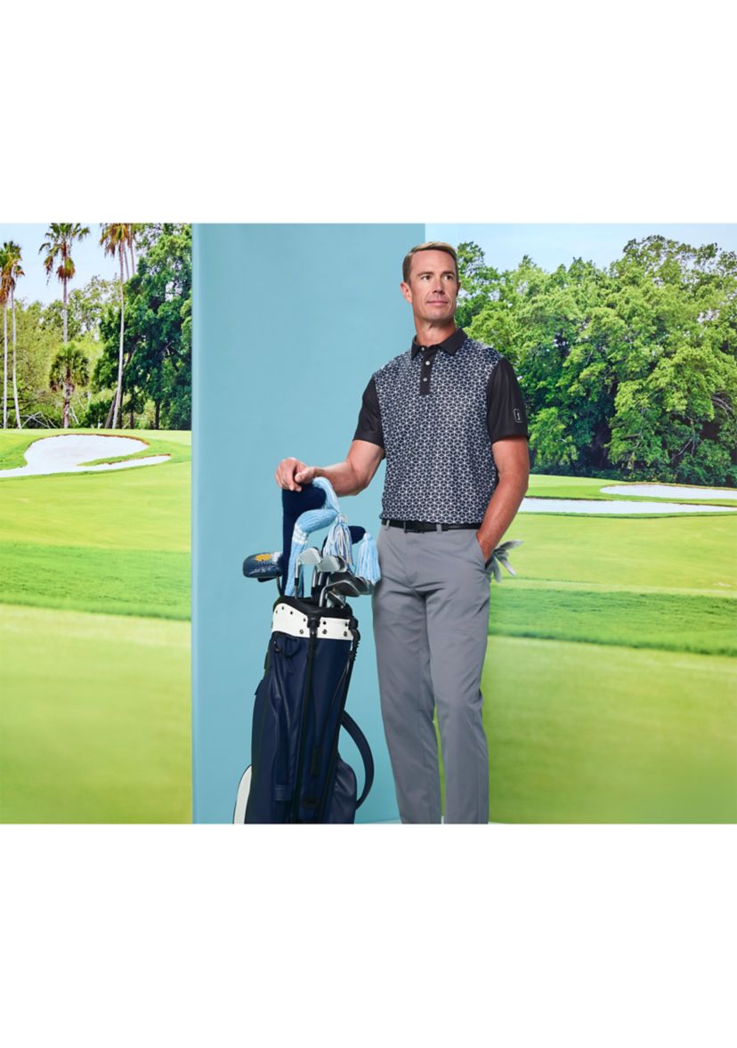 Technical Linear Color Block Print Short Sleeve Golf Polo