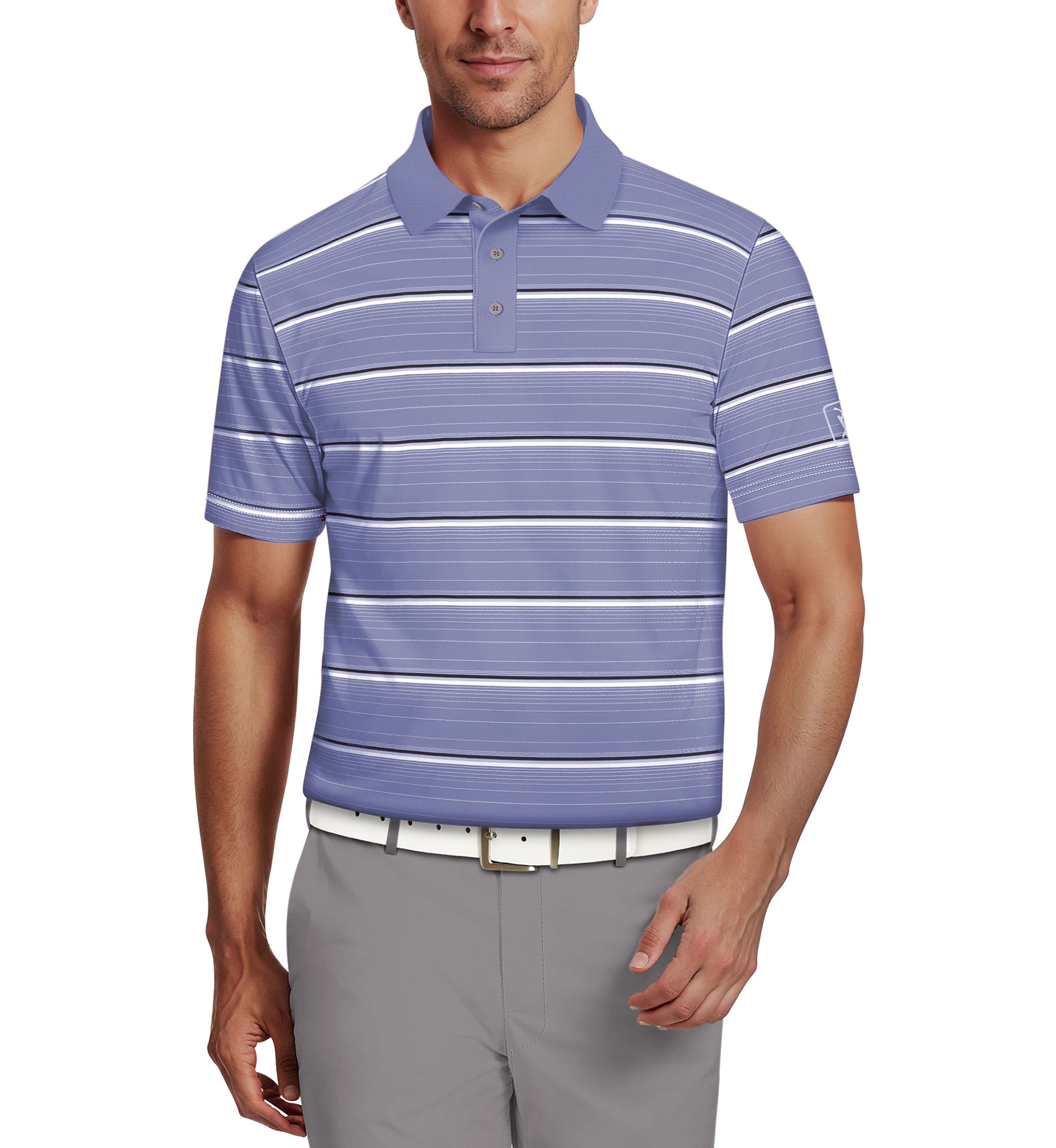 All Over Micro Geo Stripe Print Short Sleeve Golf Polo