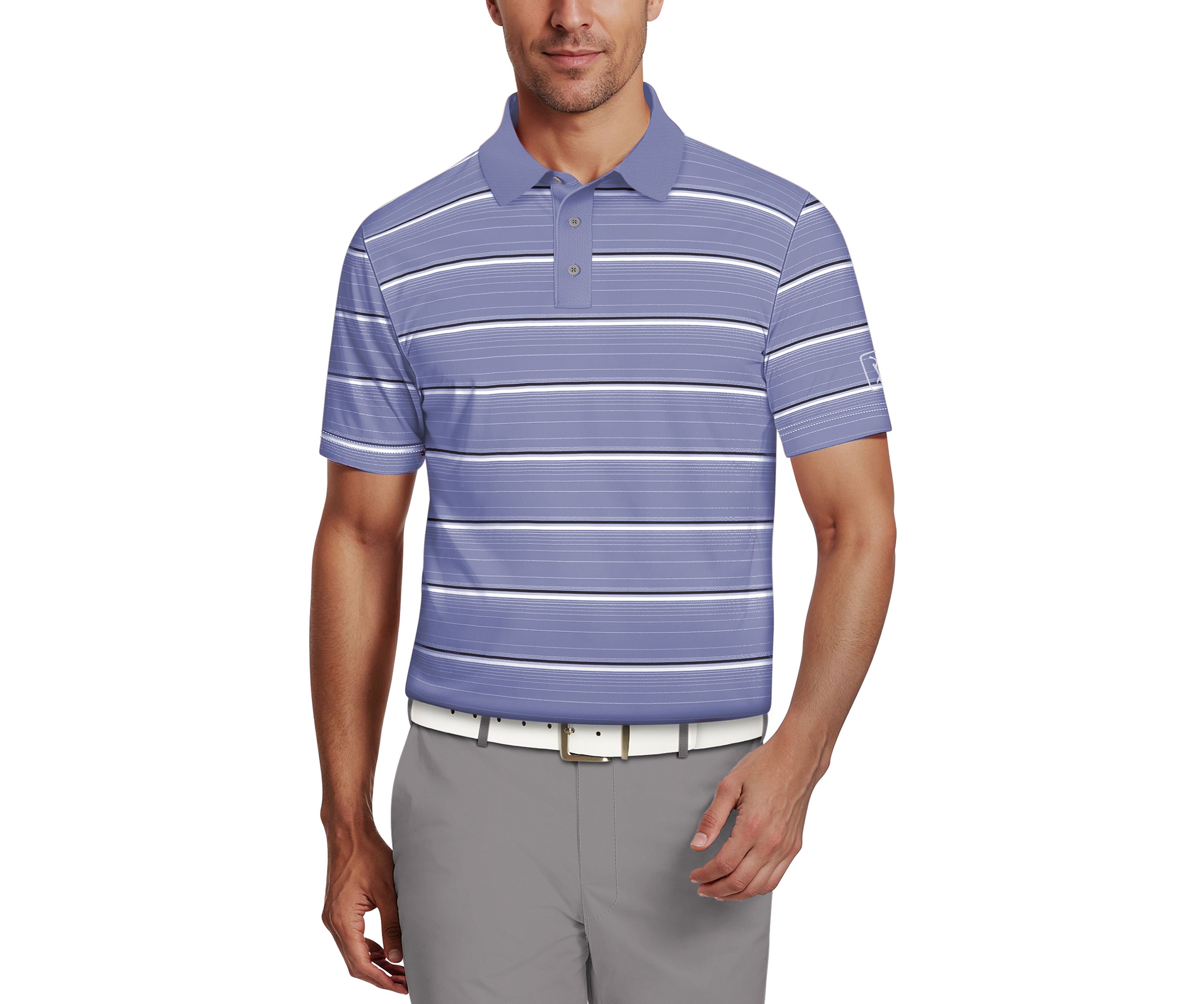 All Over Micro Geo Stripe Print Short Sleeve Golf Polo