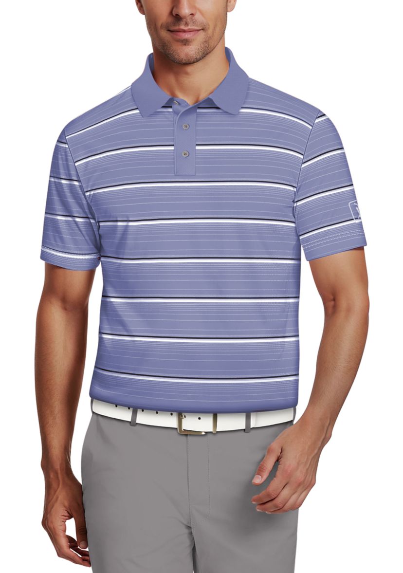 All Over Micro Geo Stripe Print Short Sleeve Golf Polo