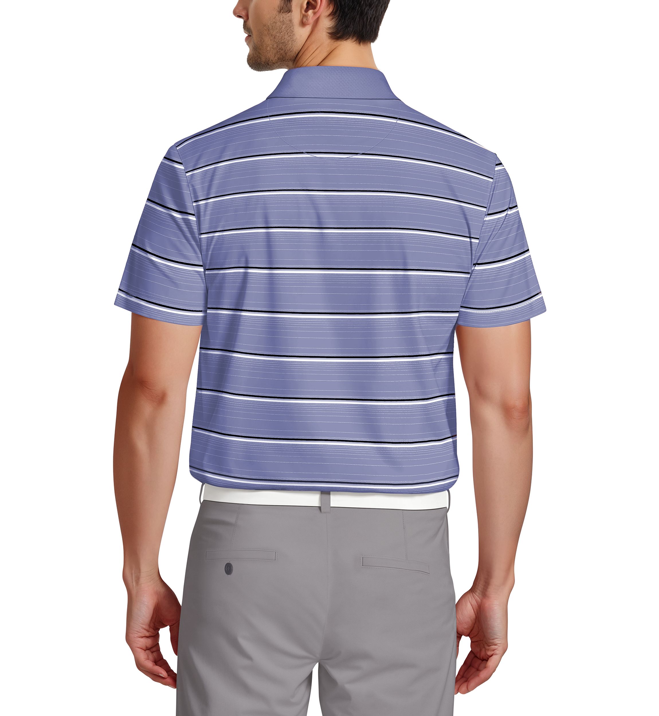 All Over Micro Geo Stripe Print Short Sleeve Golf Polo