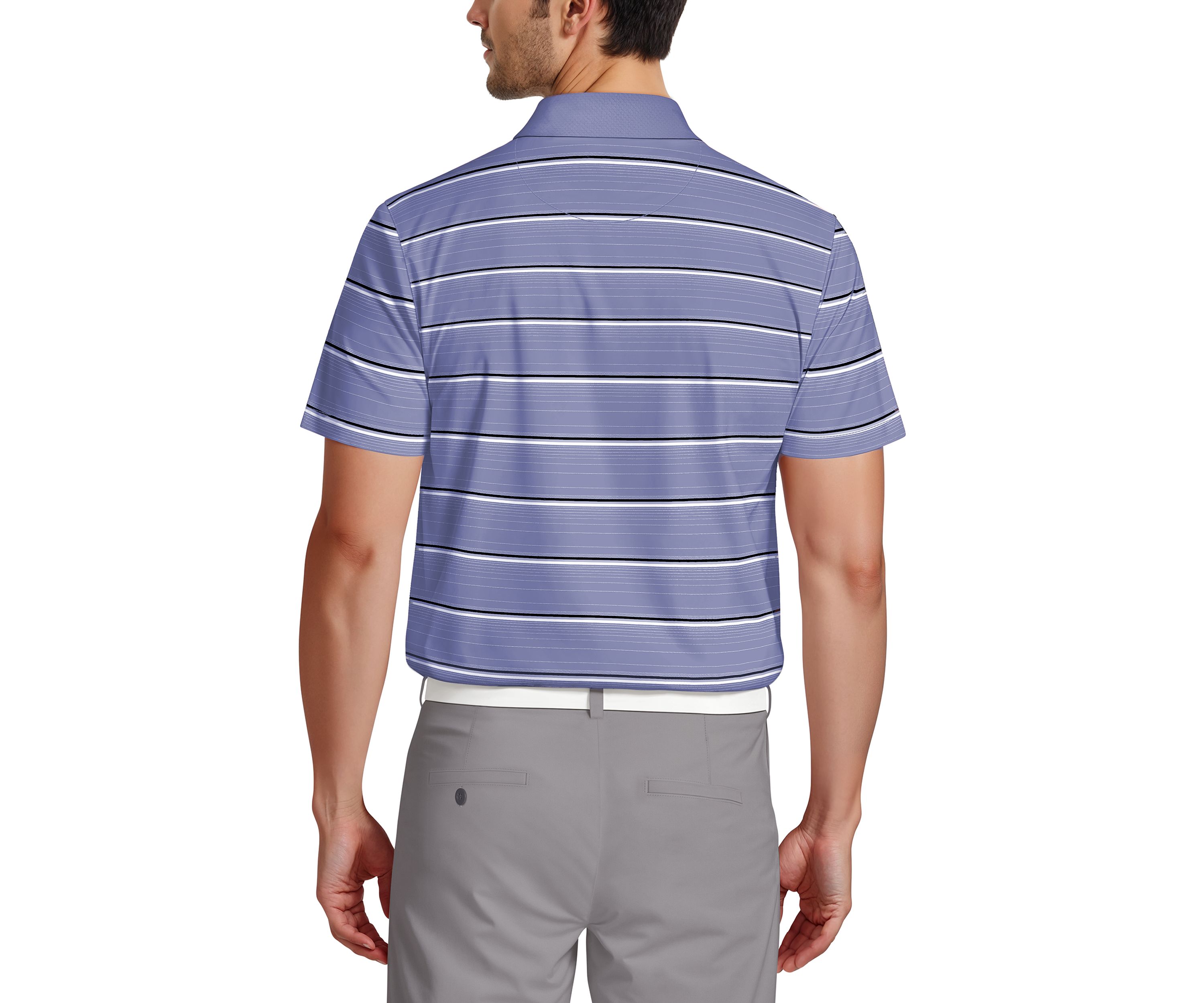 All Over Micro Geo Stripe Print Short Sleeve Golf Polo