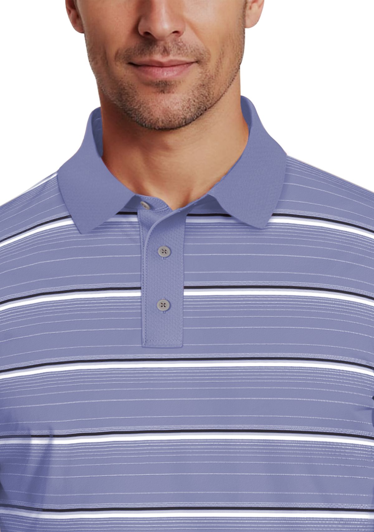 All Over Micro Geo Stripe Print Short Sleeve Golf Polo