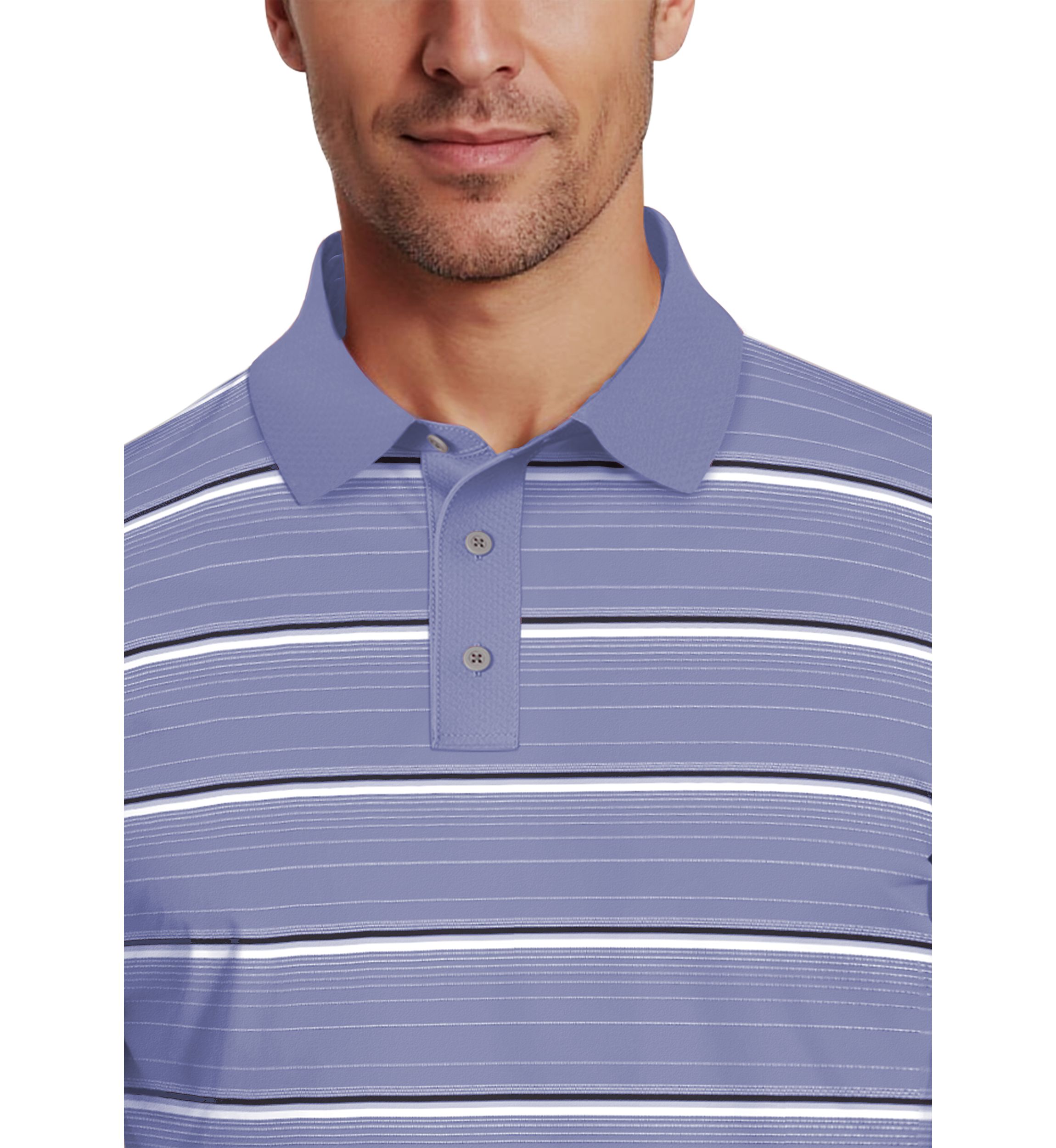 All Over Micro Geo Stripe Print Short Sleeve Golf Polo