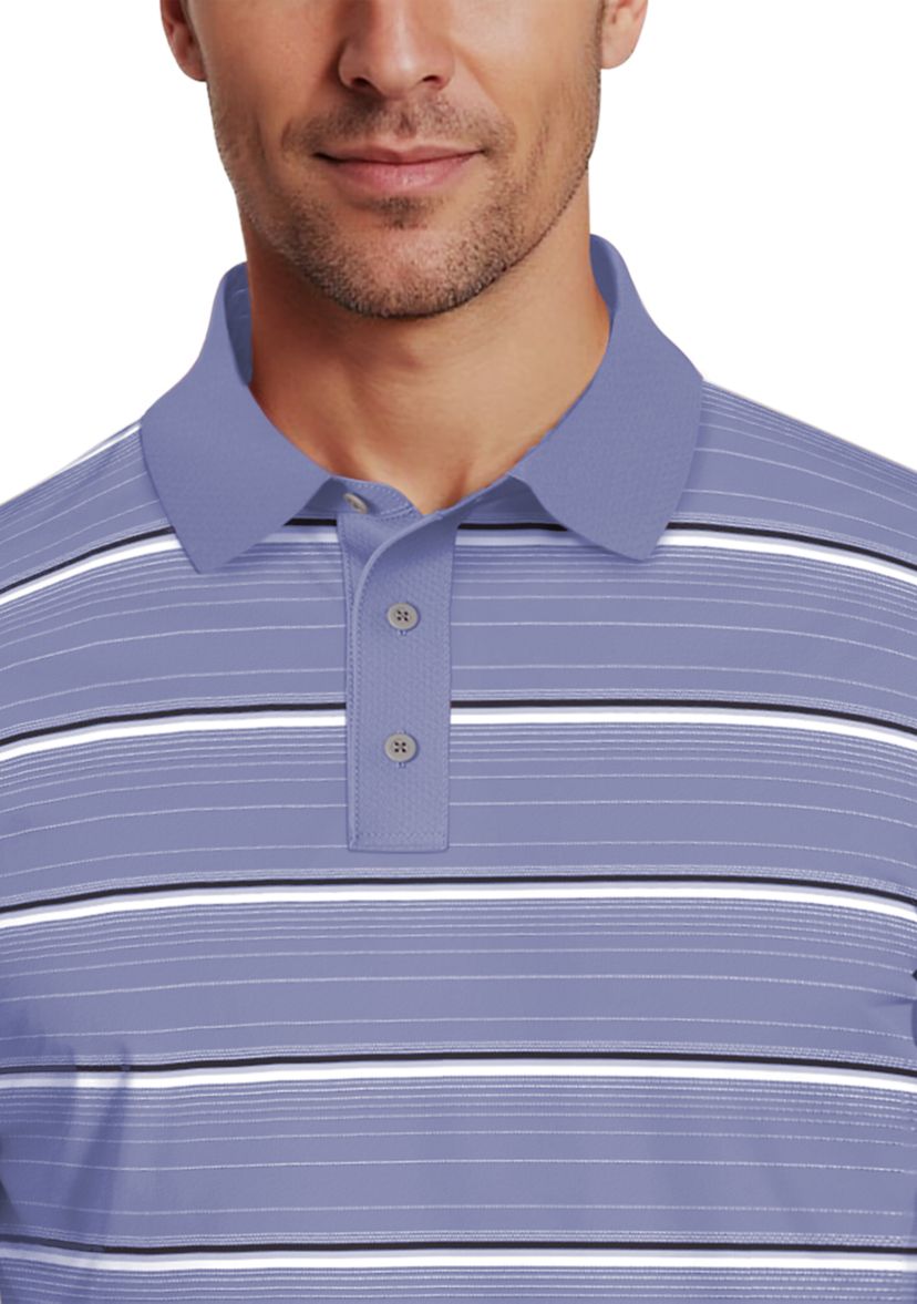 All Over Micro Geo Stripe Print Short Sleeve Golf Polo