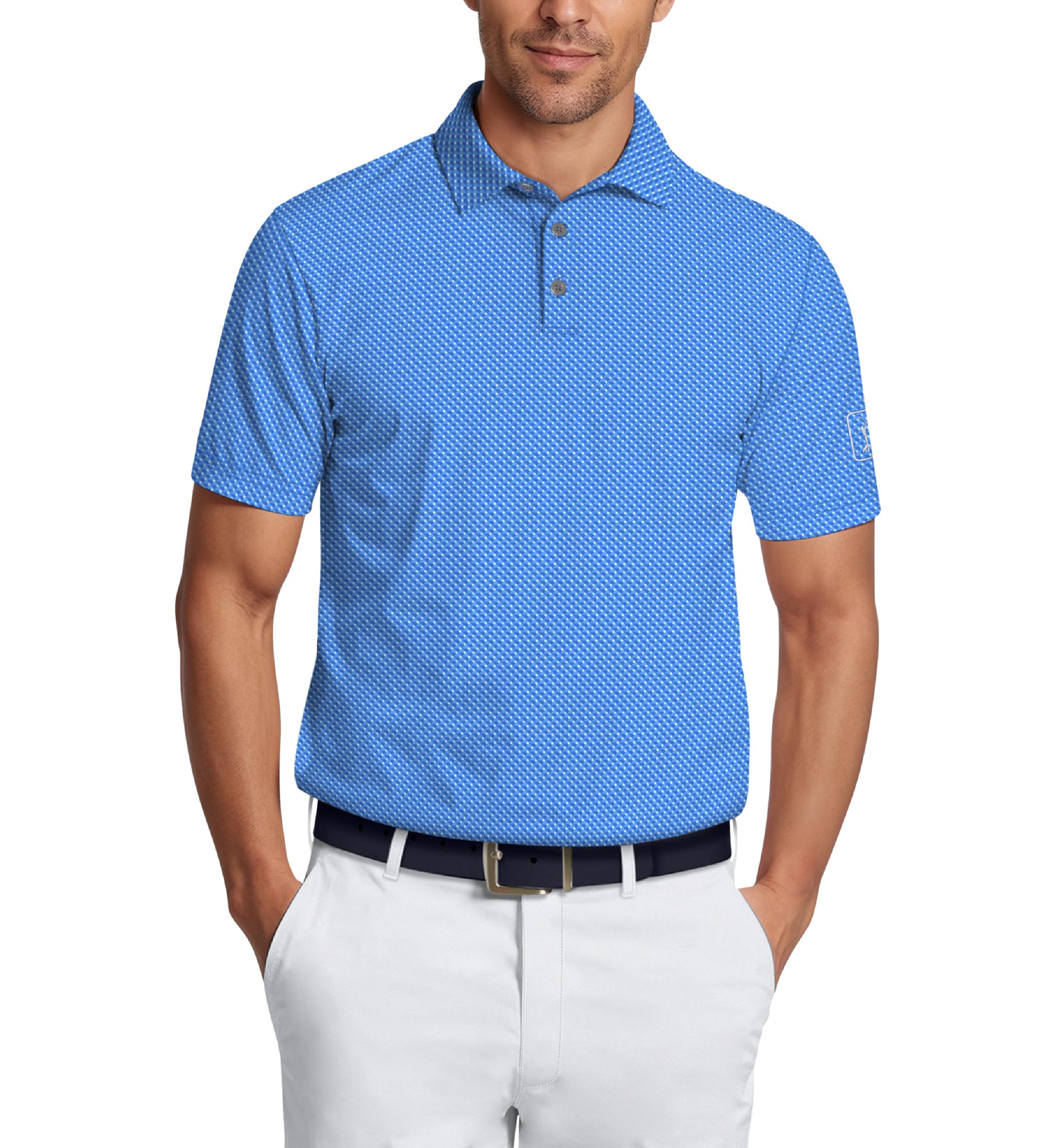 Micro Geo Print Short Sleeve Golf Polo Shirt 