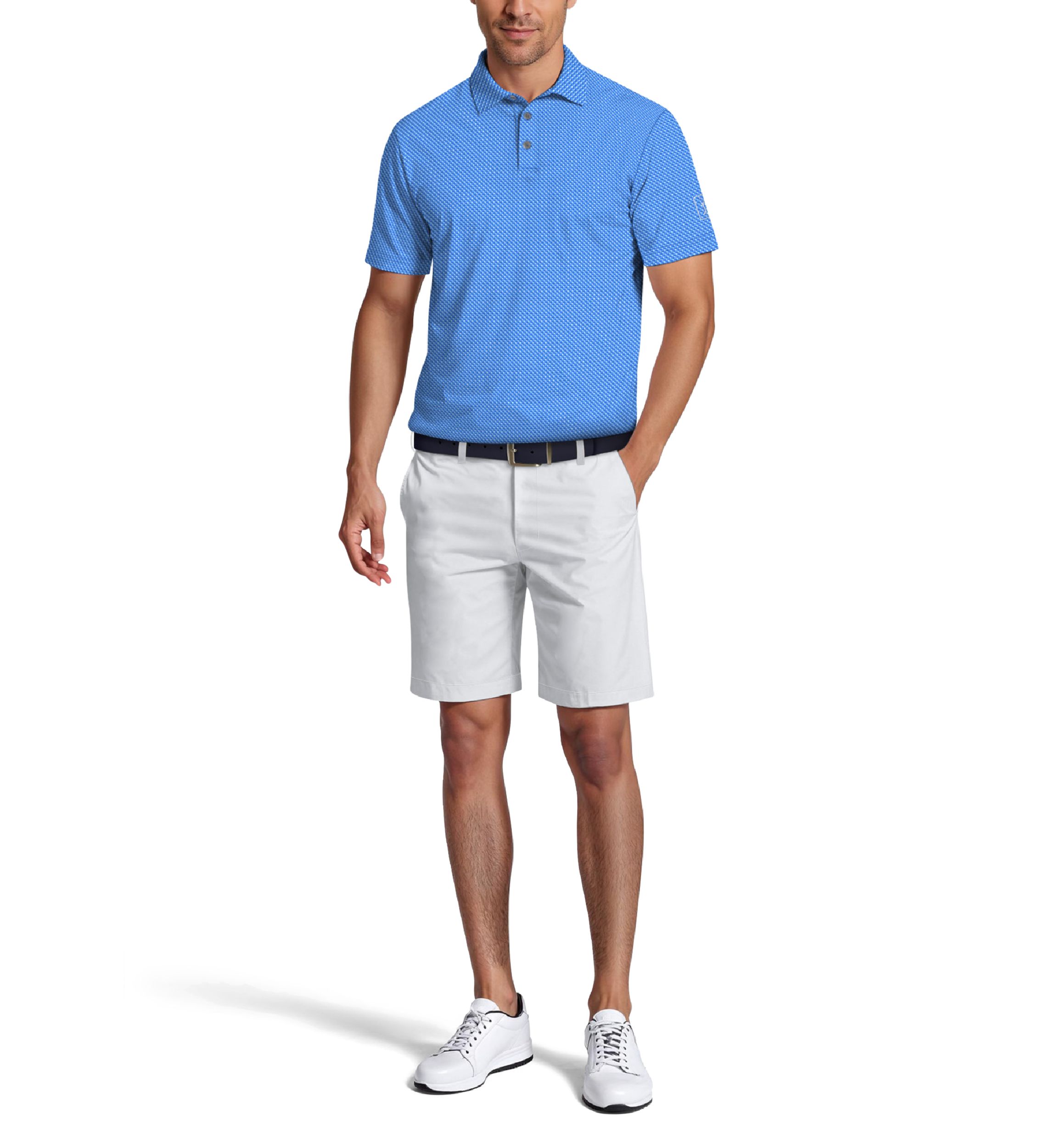 Micro Geo Print Short Sleeve Golf Polo Shirt 