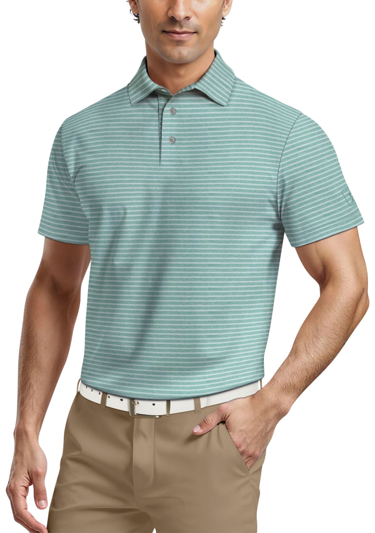 Heather Feeder Stripe Short Sleeve Golf Polo Shirt