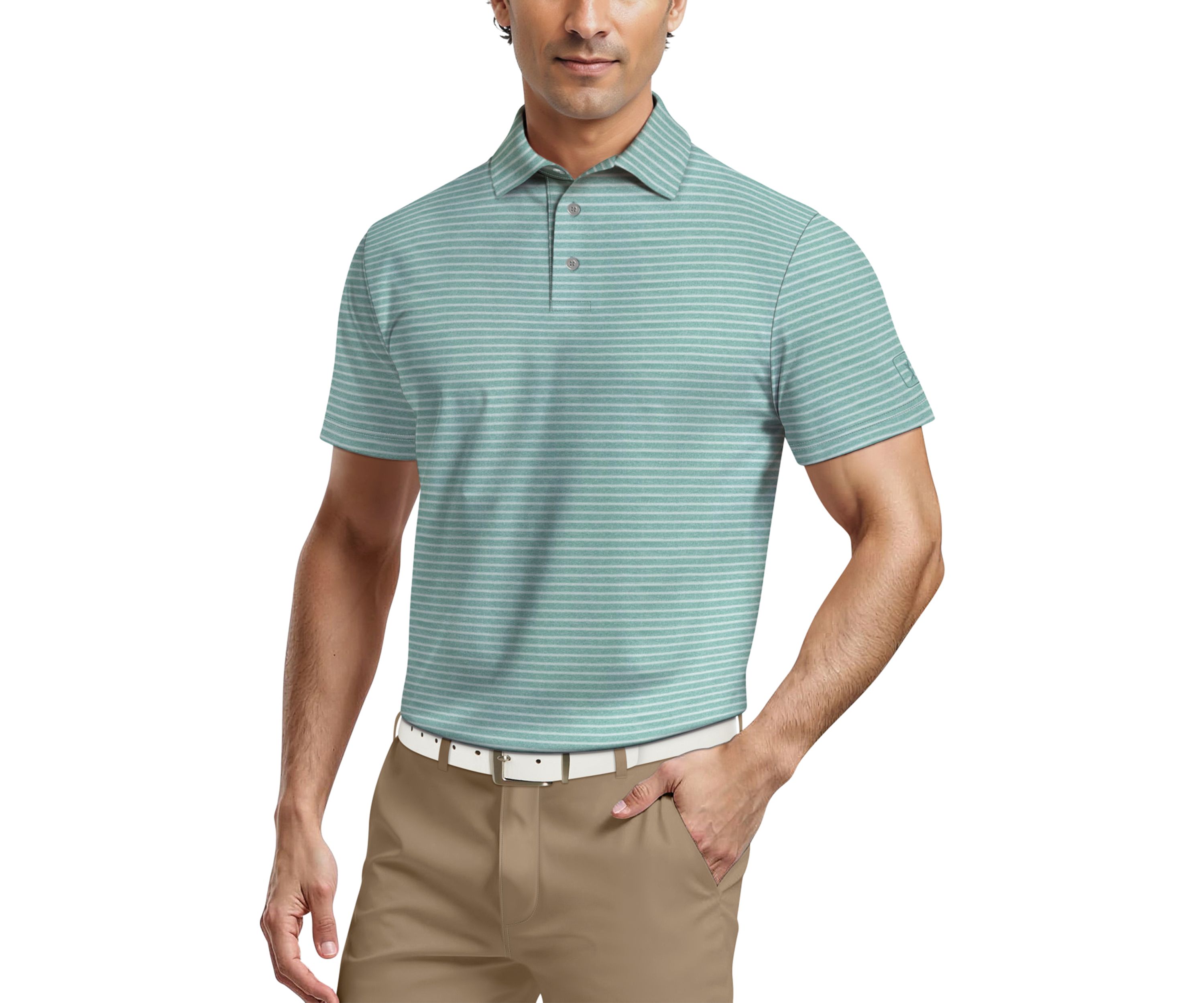 Heather Feeder Stripe Short Sleeve Golf Polo Shirt