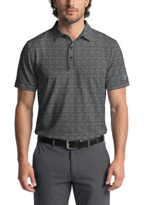 PGA TOUR Men's Short Sleeve Energized Abstract Floral Print Polo Shirt, Large