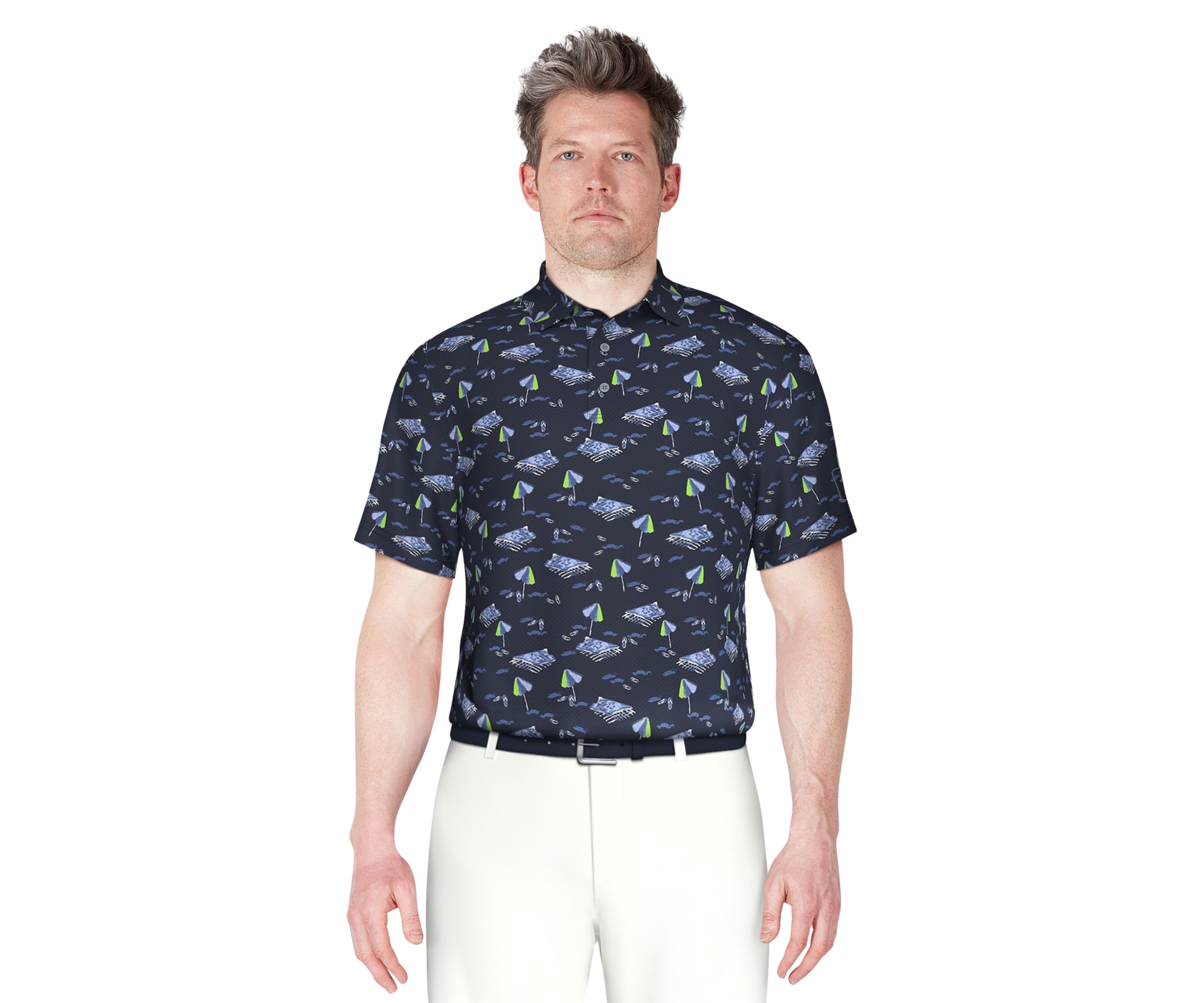Mens Short Sleeve Stretch Performance Beach Print Polo Shirt