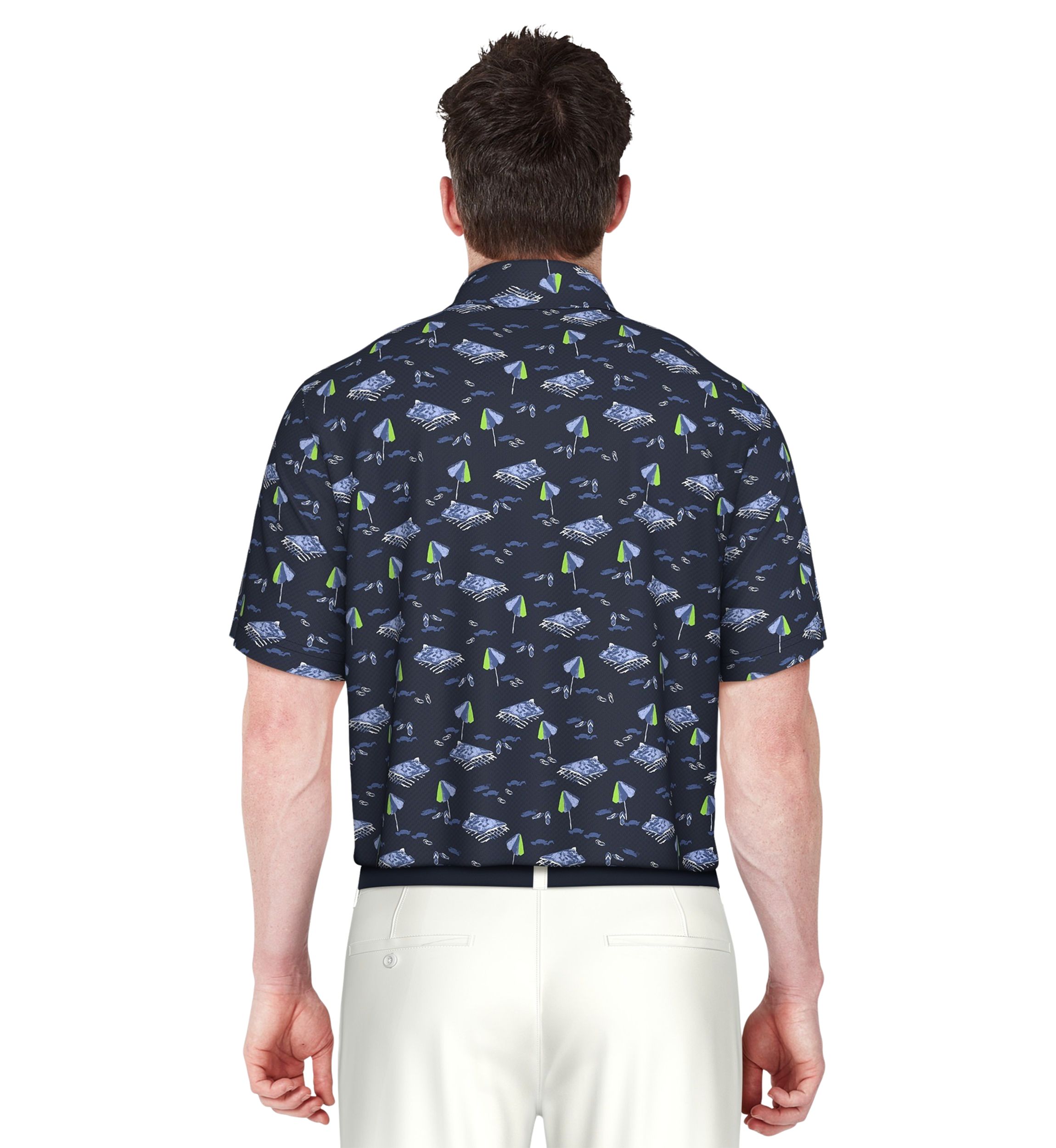 Mens Short Sleeve Stretch Performance Beach Print Polo Shirt