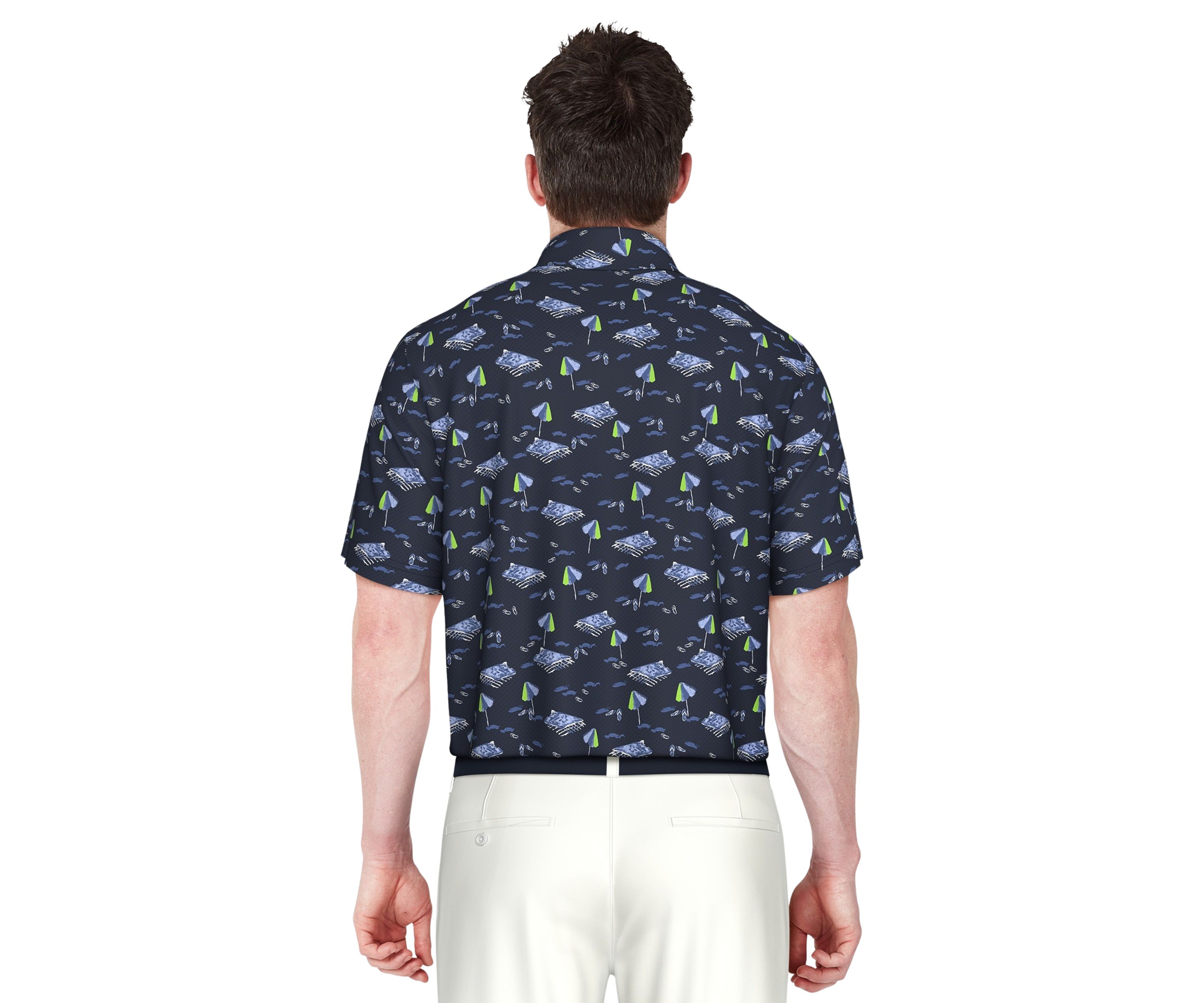 Mens Short Sleeve Stretch Performance Beach Print Polo Shirt