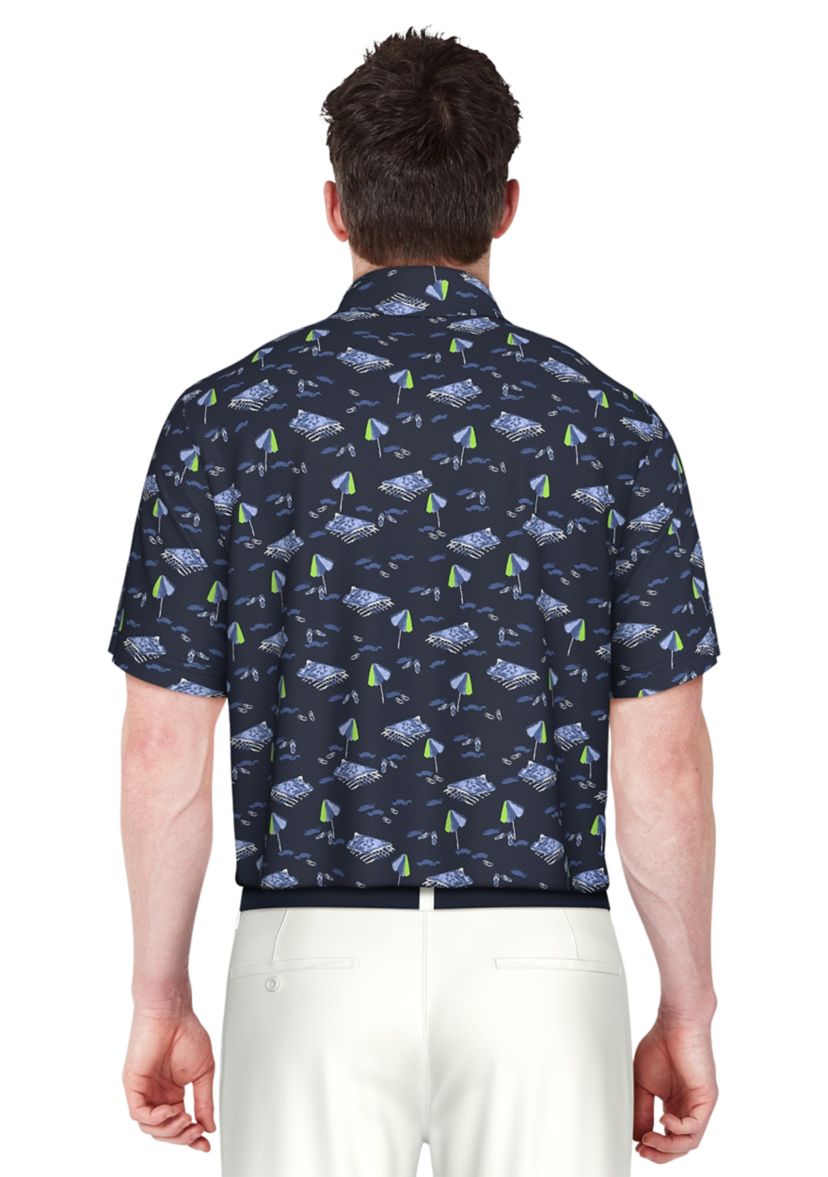 Mens Short Sleeve Stretch Performance Beach Print Polo Shirt