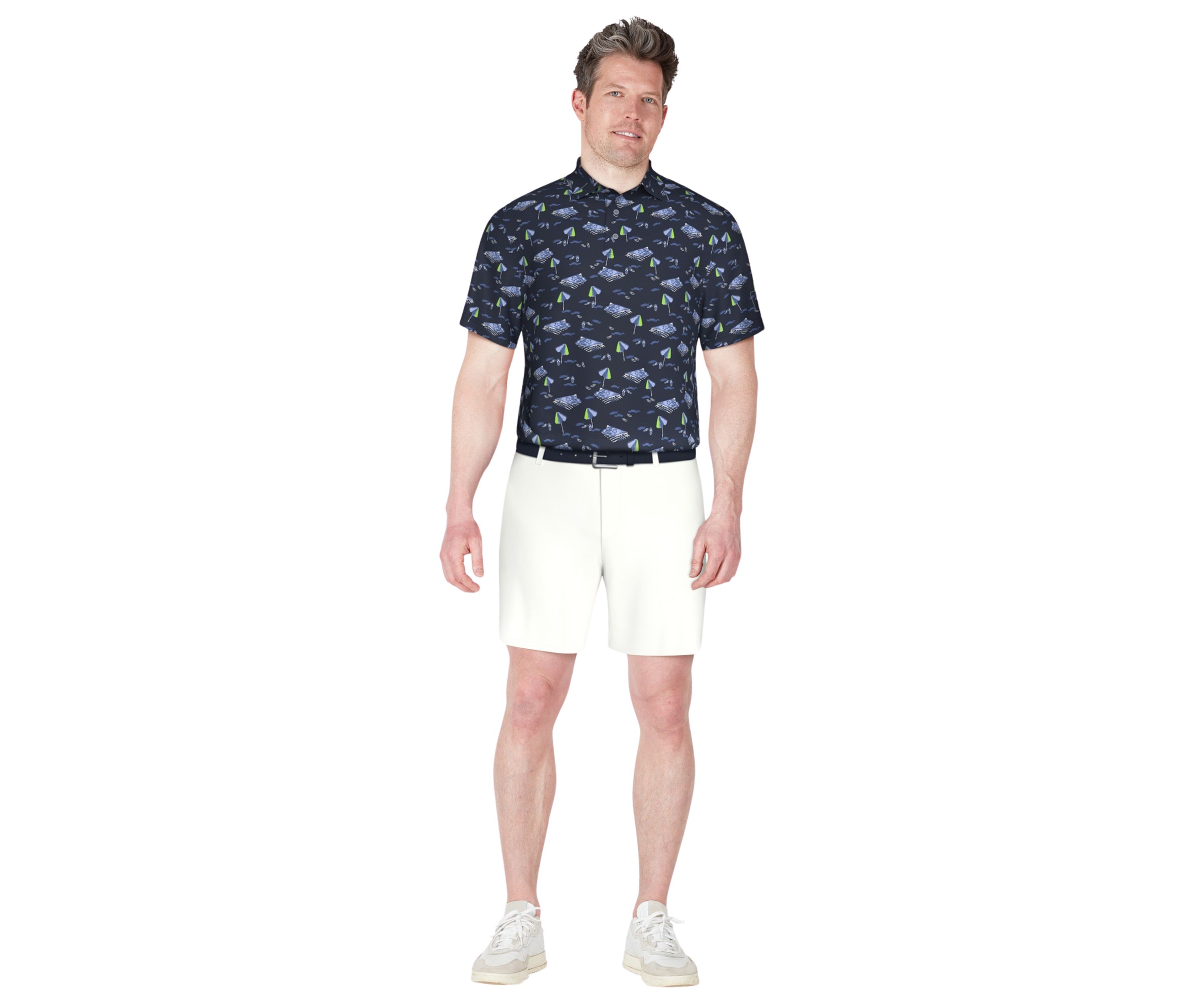 Mens Short Sleeve Stretch Performance Beach Print Polo Shirt