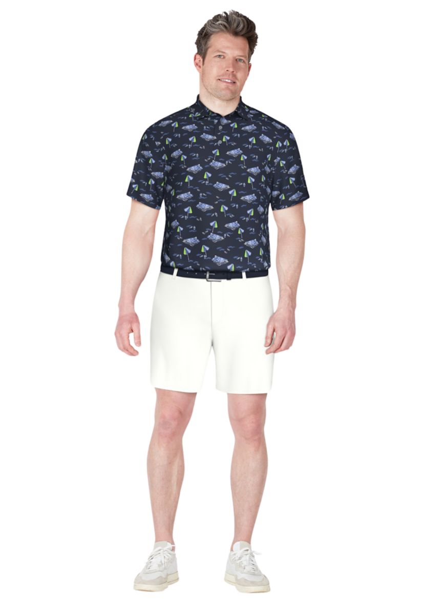 Mens Short Sleeve Stretch Performance Beach Print Polo Shirt