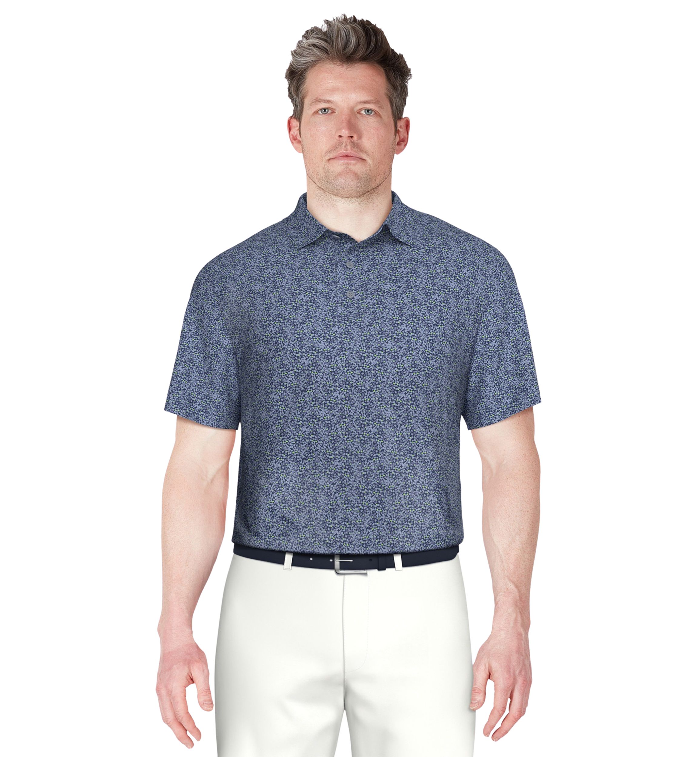 Mens Short Sleeve Stretch Performance Confetti Geometric Print Polo Shirt