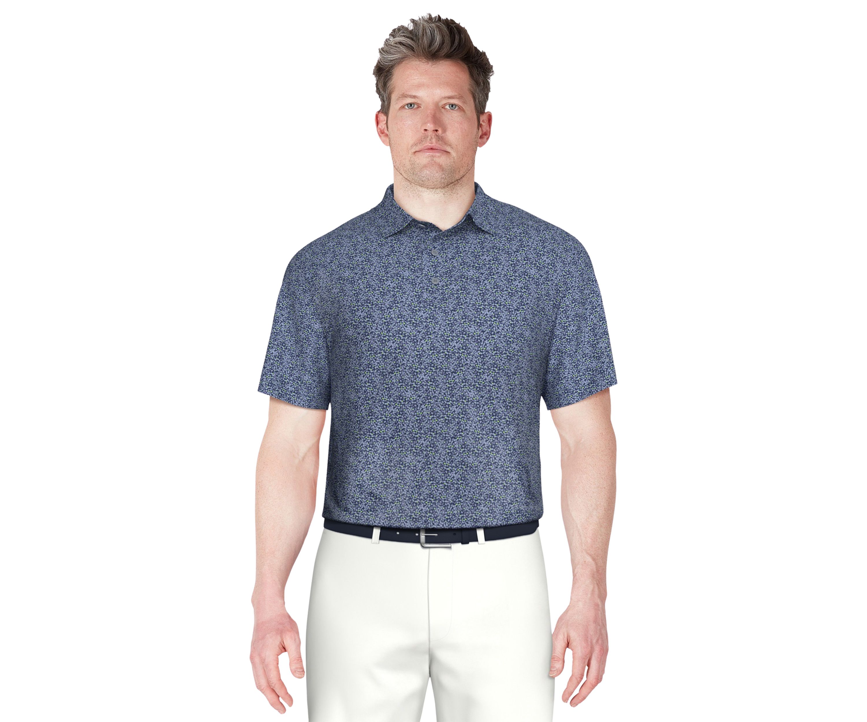 Mens Short Sleeve Stretch Performance Confetti Geometric Print Polo Shirt