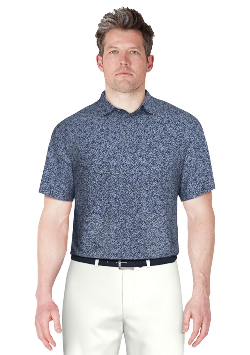 Mens Short Sleeve Stretch Performance Confetti Geometric Print Polo Shirt