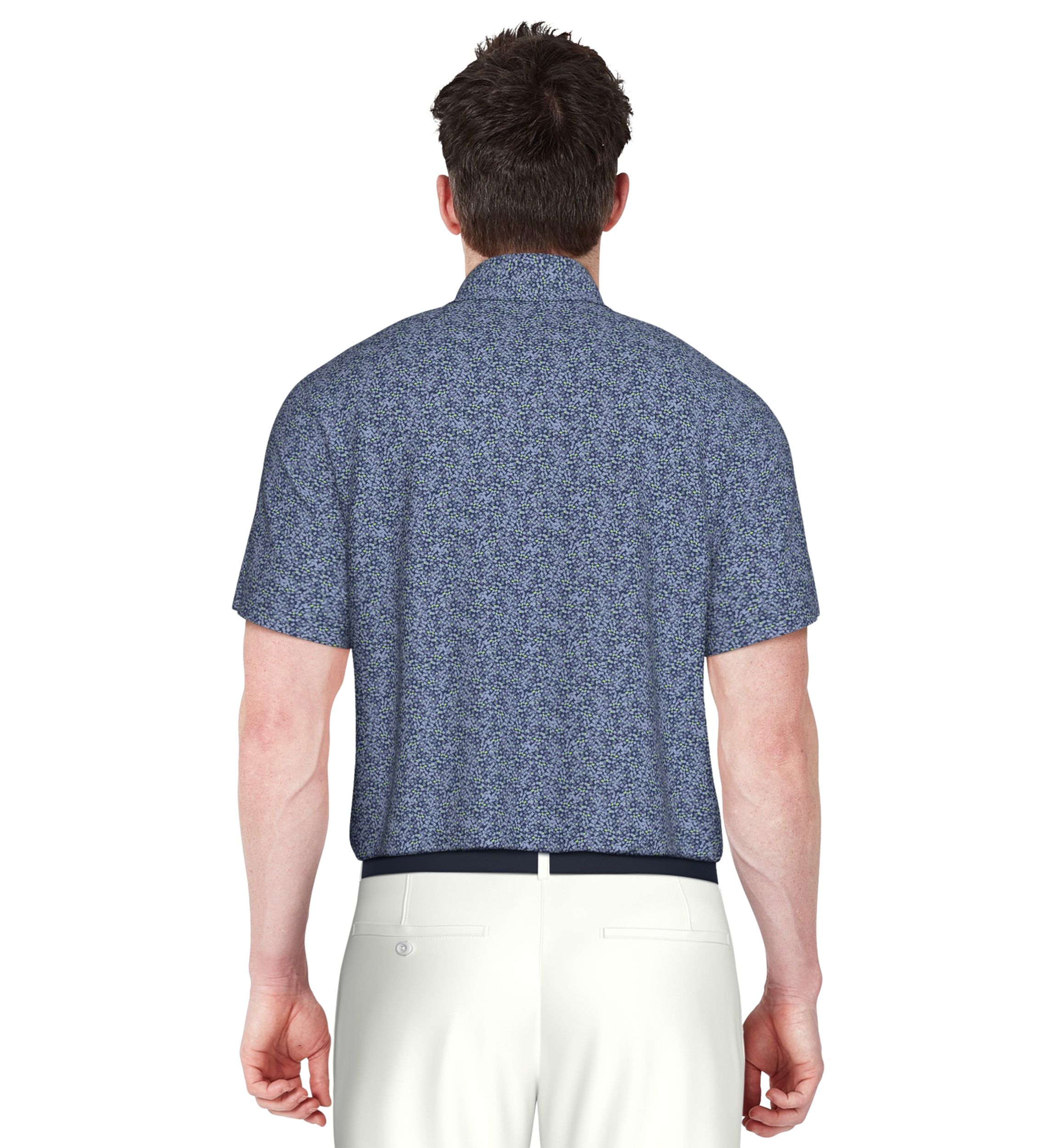 Mens Short Sleeve Stretch Performance Confetti Geometric Print Polo Shirt