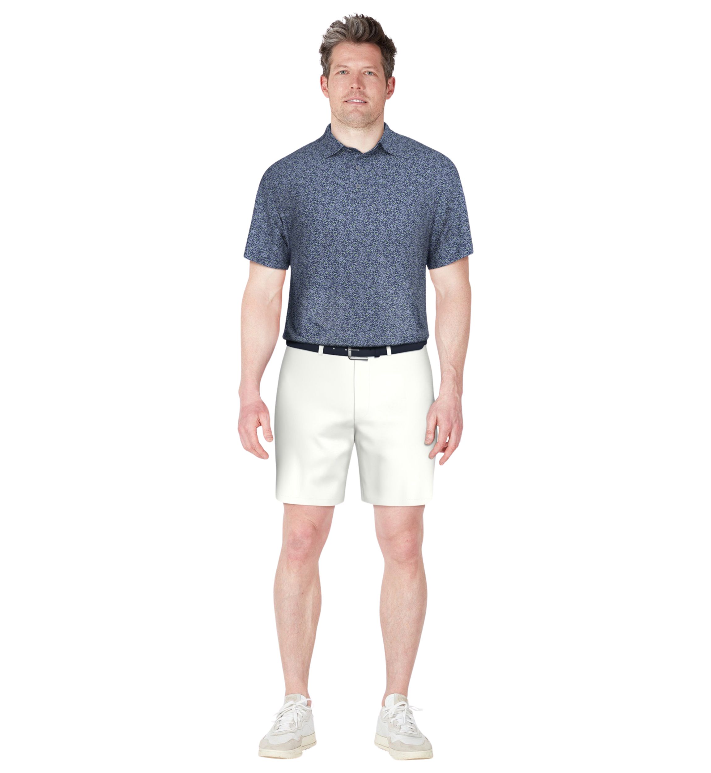 Mens Short Sleeve Stretch Performance Confetti Geometric Print Polo Shirt