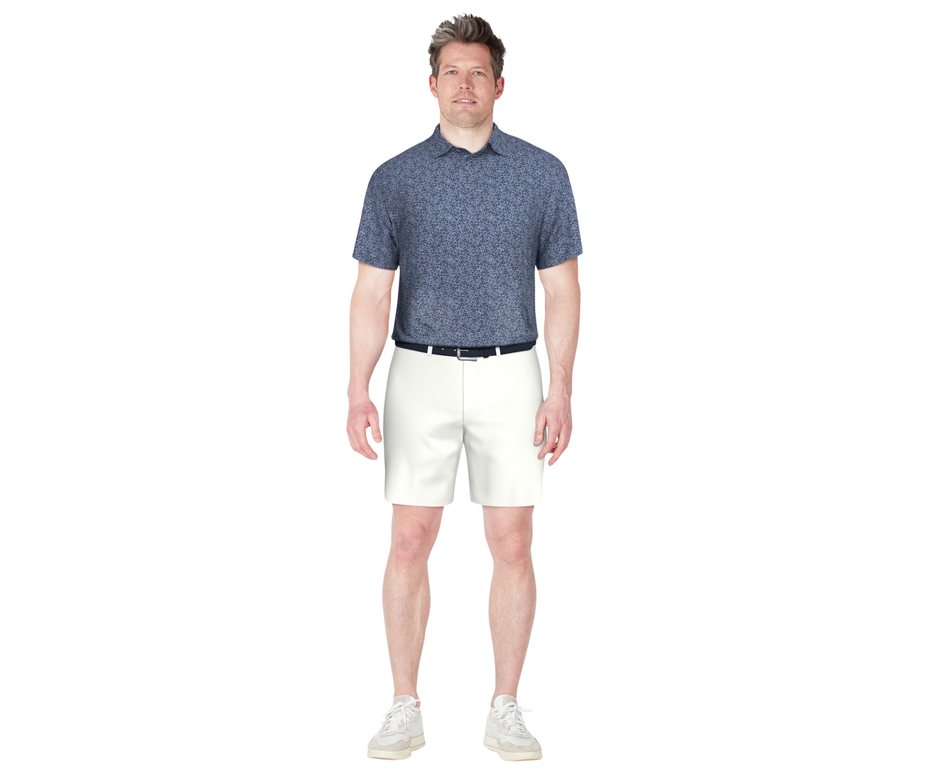 Mens Short Sleeve Stretch Performance Confetti Geometric Print Polo Shirt