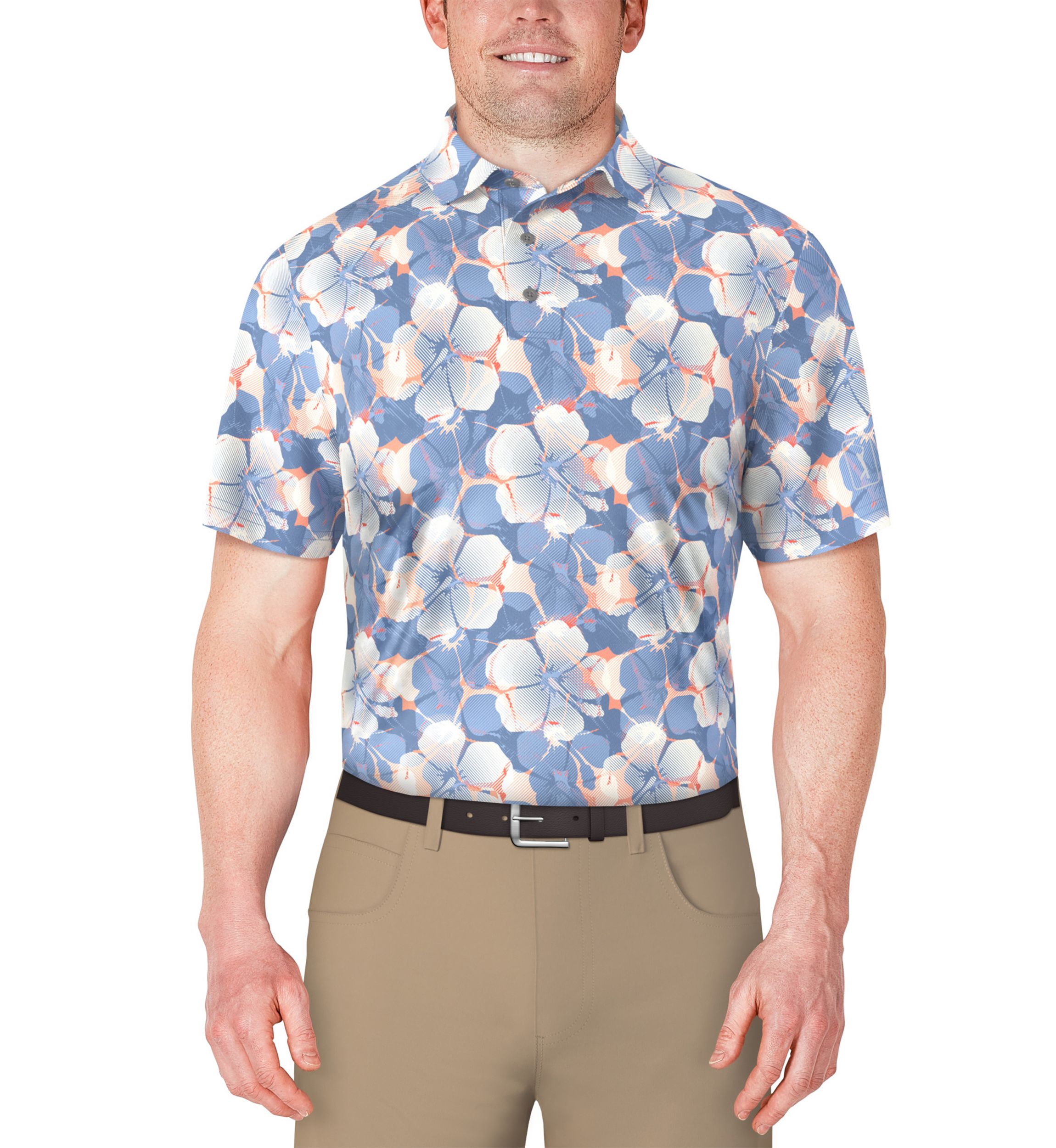 Mens Short Sleeve Hibiscus Print Golf Polo