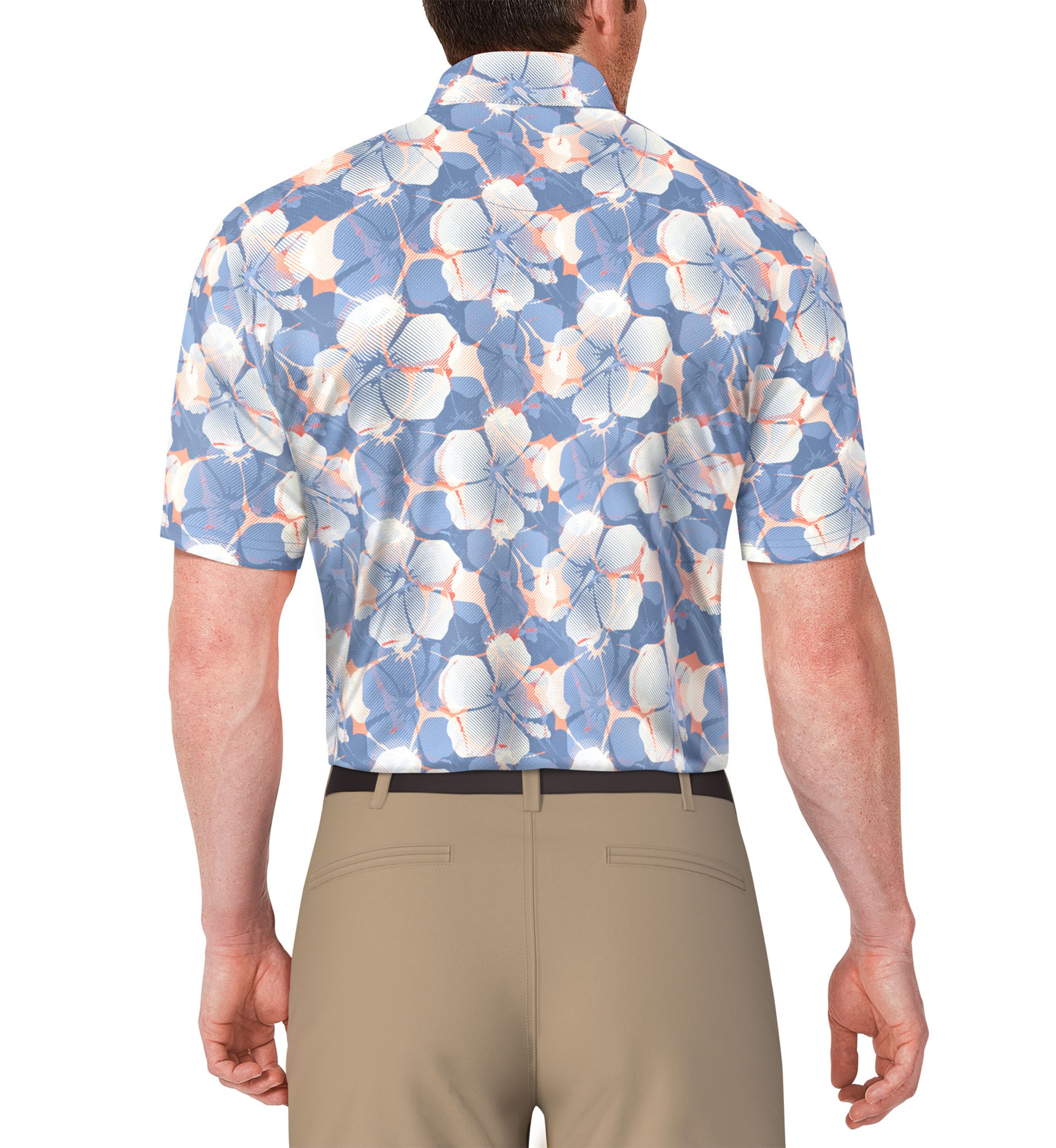 Mens Short Sleeve Hibiscus Print Golf Polo