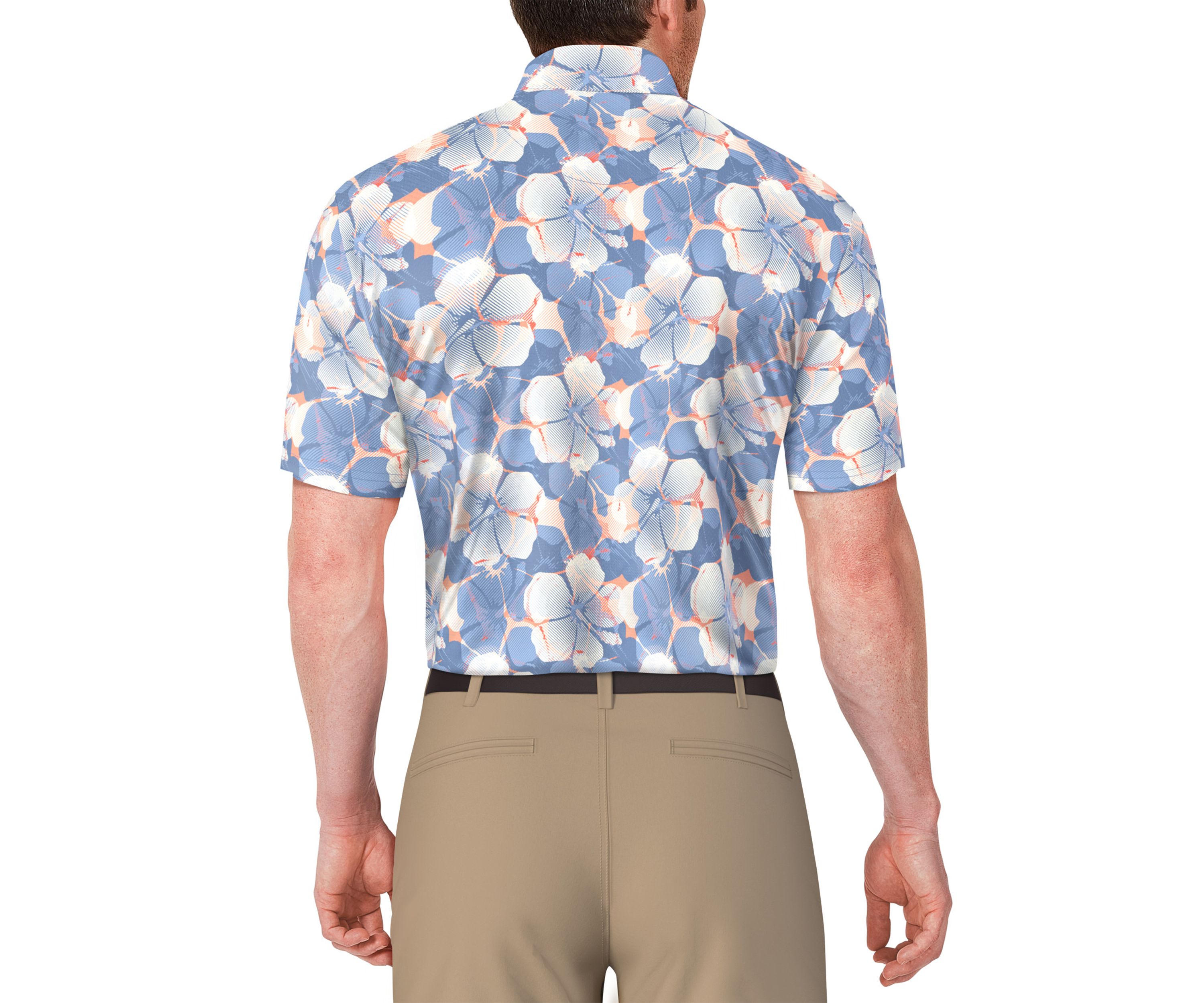 Mens Short Sleeve Hibiscus Print Golf Polo