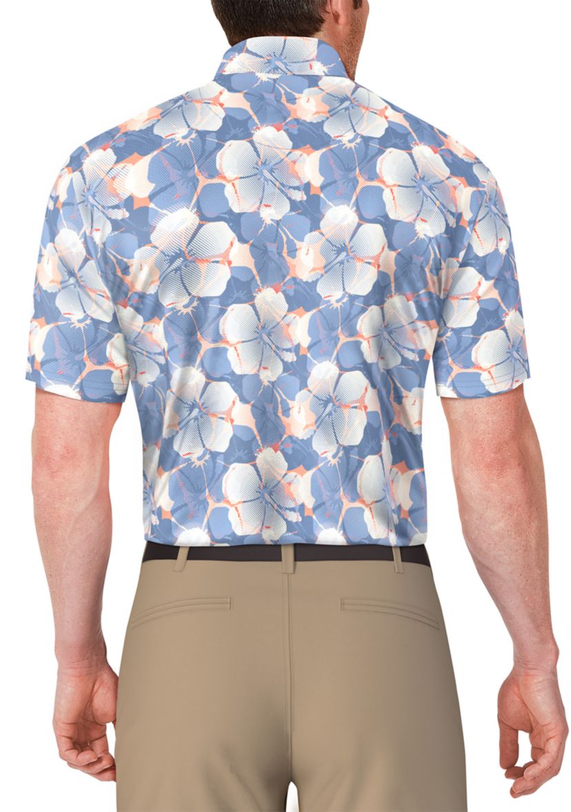 Mens Short Sleeve Hibiscus Print Golf Polo