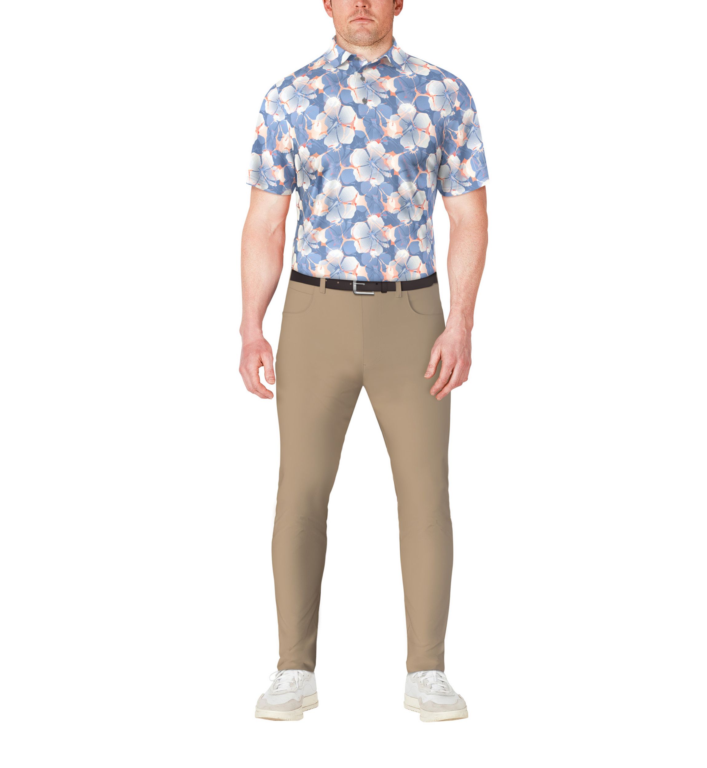 Mens Short Sleeve Hibiscus Print Golf Polo