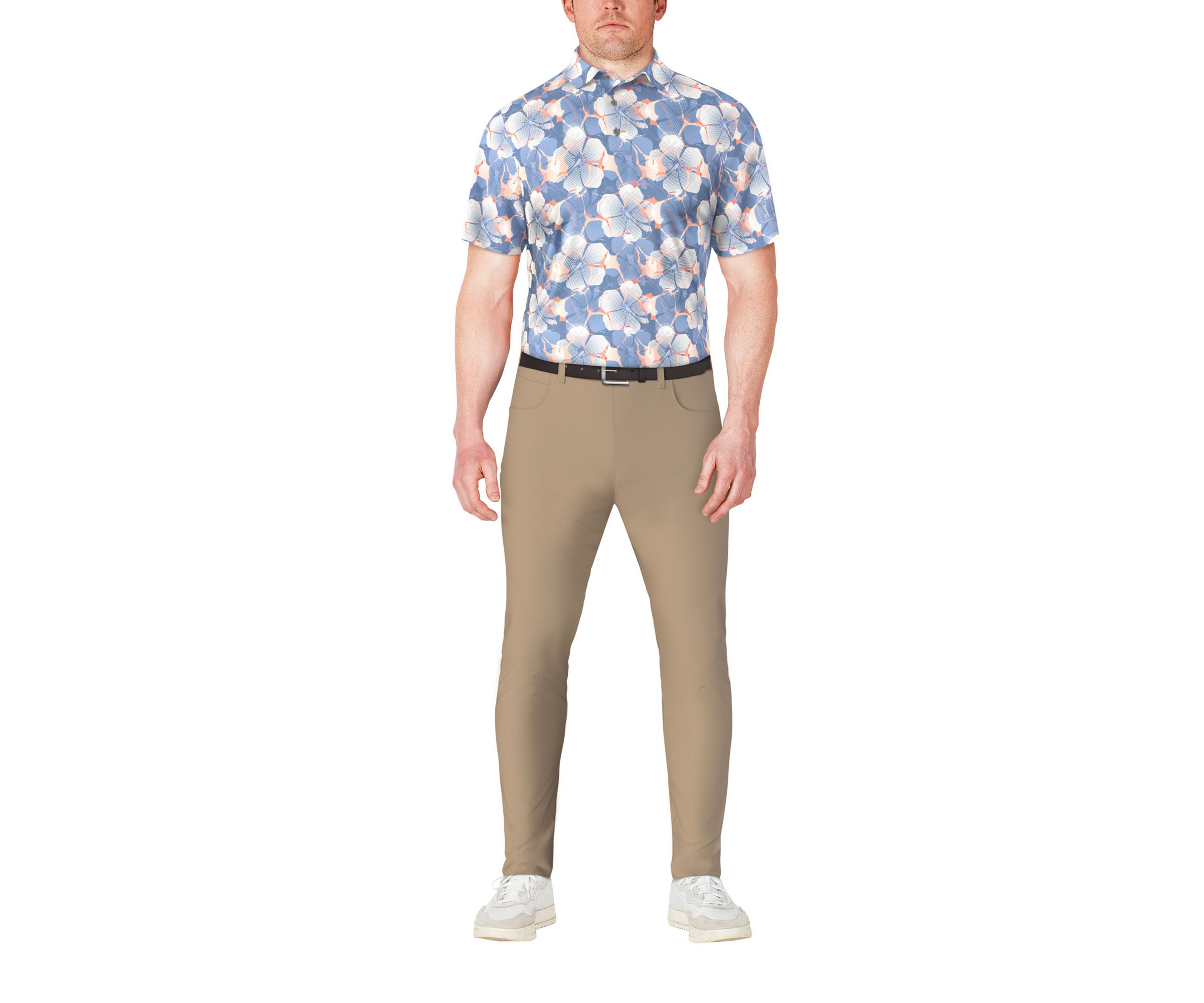 Mens Short Sleeve Hibiscus Print Golf Polo