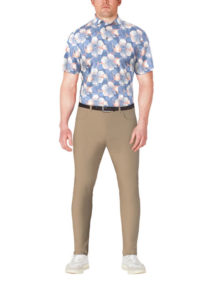 Mens Short Sleeve Hibiscus Print Golf Polo