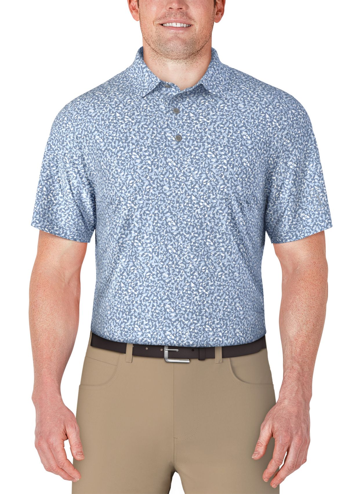 Mens Abstract Golf Flag Print Short Sleeve Golf Polo Shirt