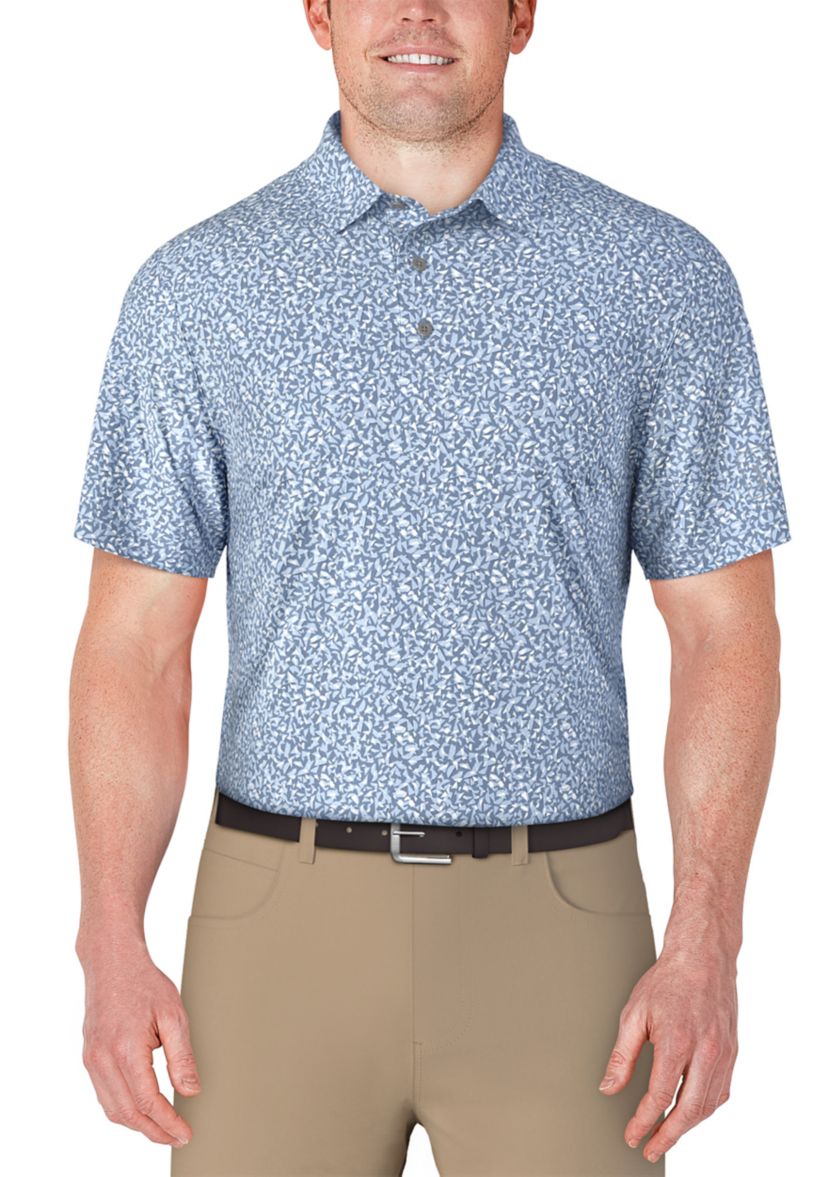 Mens Abstract Golf Flag Print Short Sleeve Golf Polo Shirt