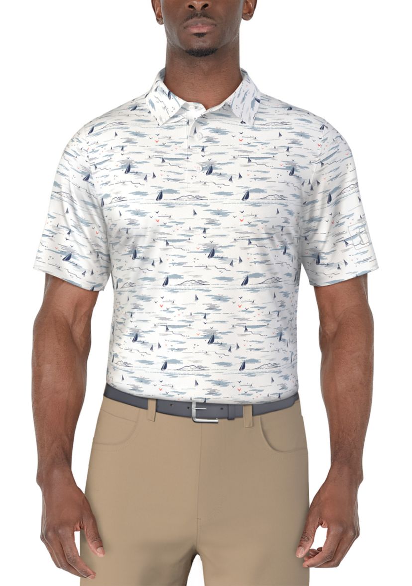 Mens Nautical Print Golf Polo Shirt