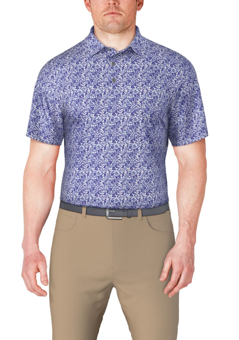 Mens Botanical Print Short Sleeve Golf Polo Shirt
