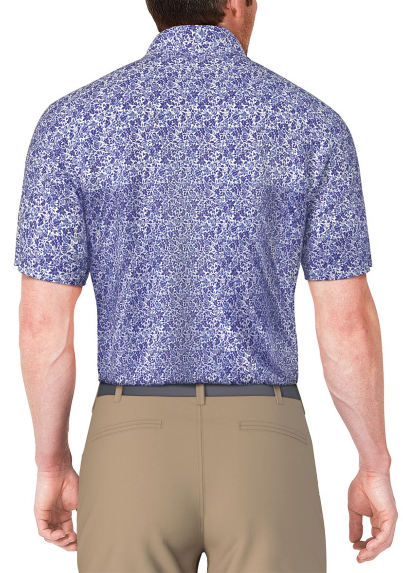 Mens Botanical Print Short Sleeve Golf Polo Shirt