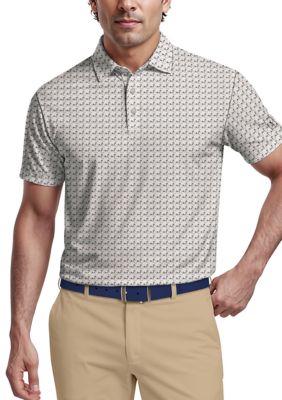 PGA TOUR Men's Geometric Cocktail Print Short Sleeve Golf Polo Shirt, White, 2XL