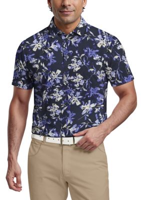 PGA TOUR Men's All Over Tie Dye Floral Print Short Sleeve Golf Polo Shirt, 2XL