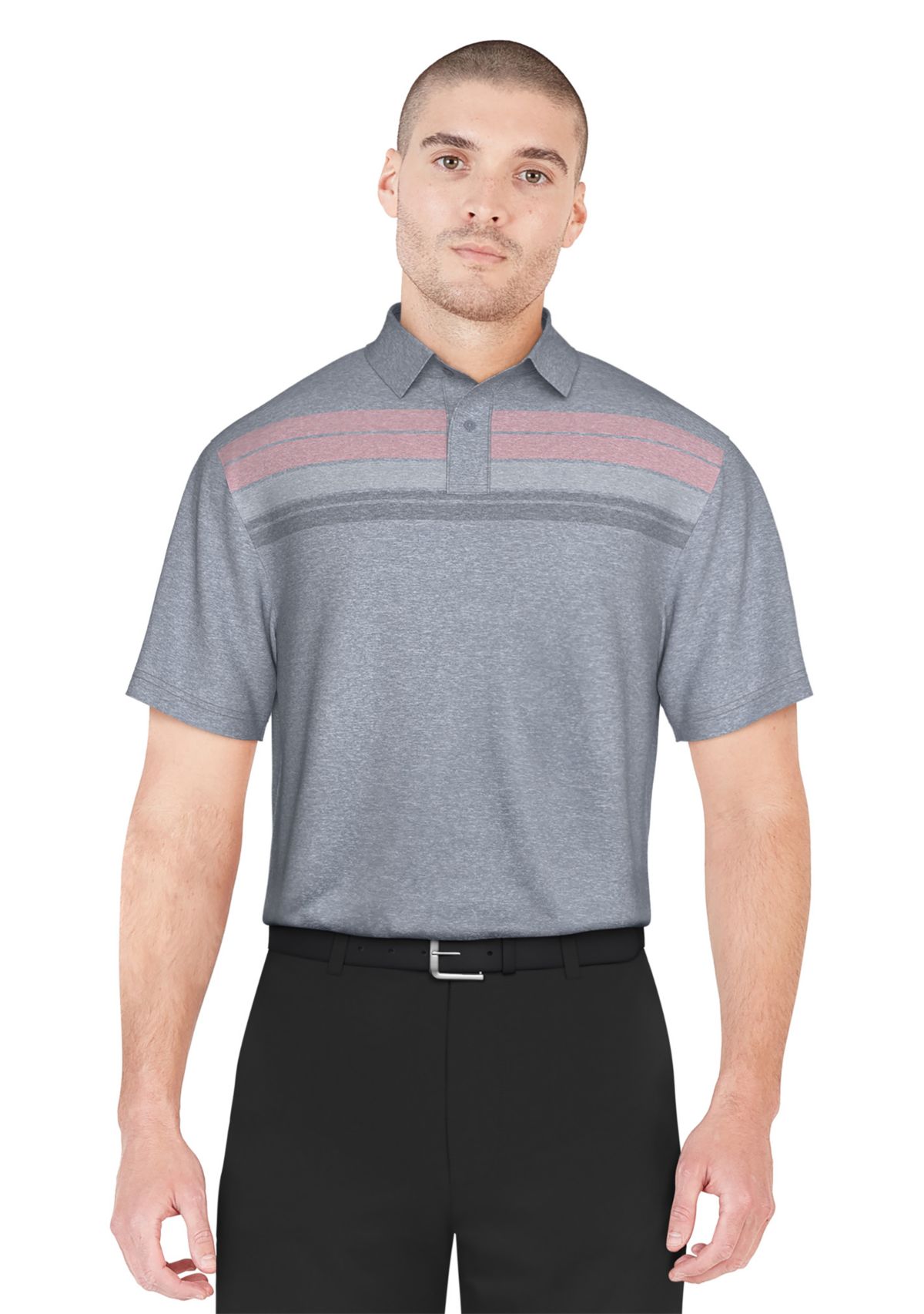 Mens Jersey Chest Stripe Short Sleeve Golf Polo Shirt