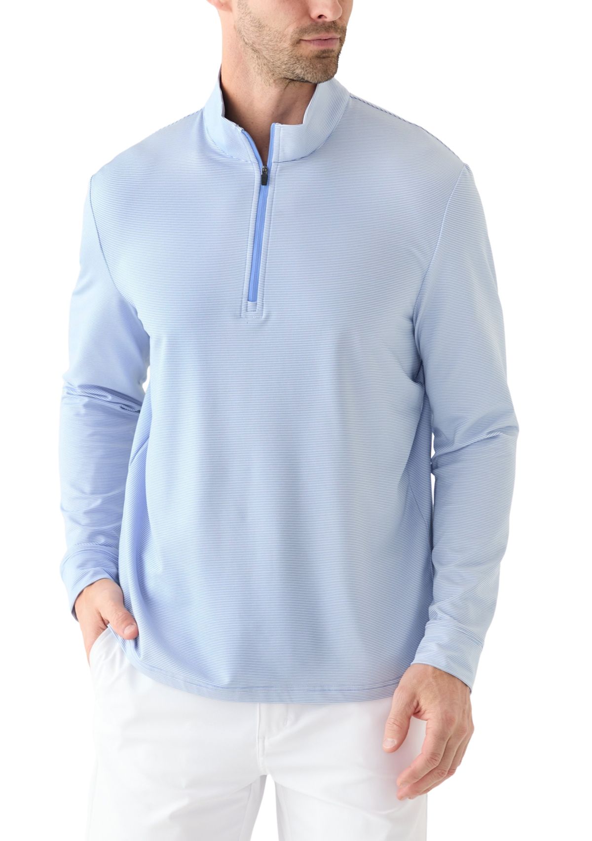 Long Sleeve Feeder Stripe Mock Neck Golf Shirt