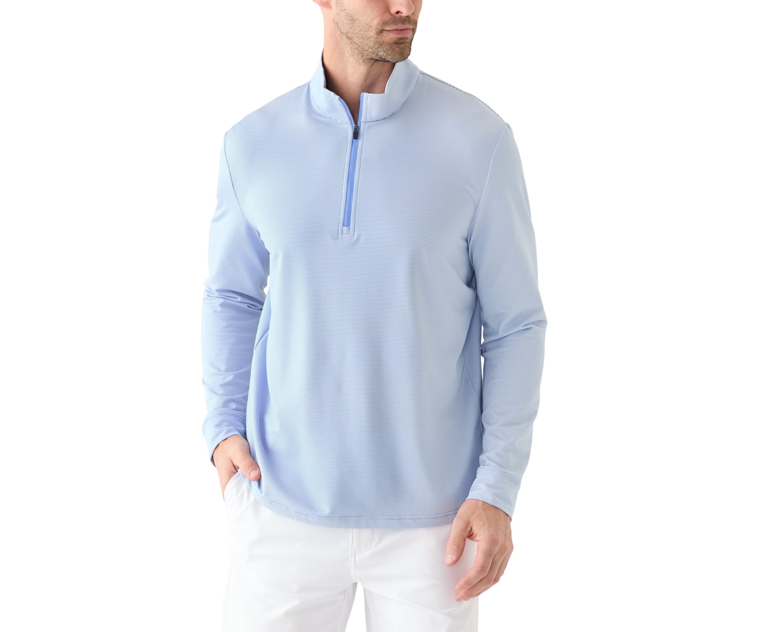 Long Sleeve Feeder Stripe Mock Neck Golf Shirt