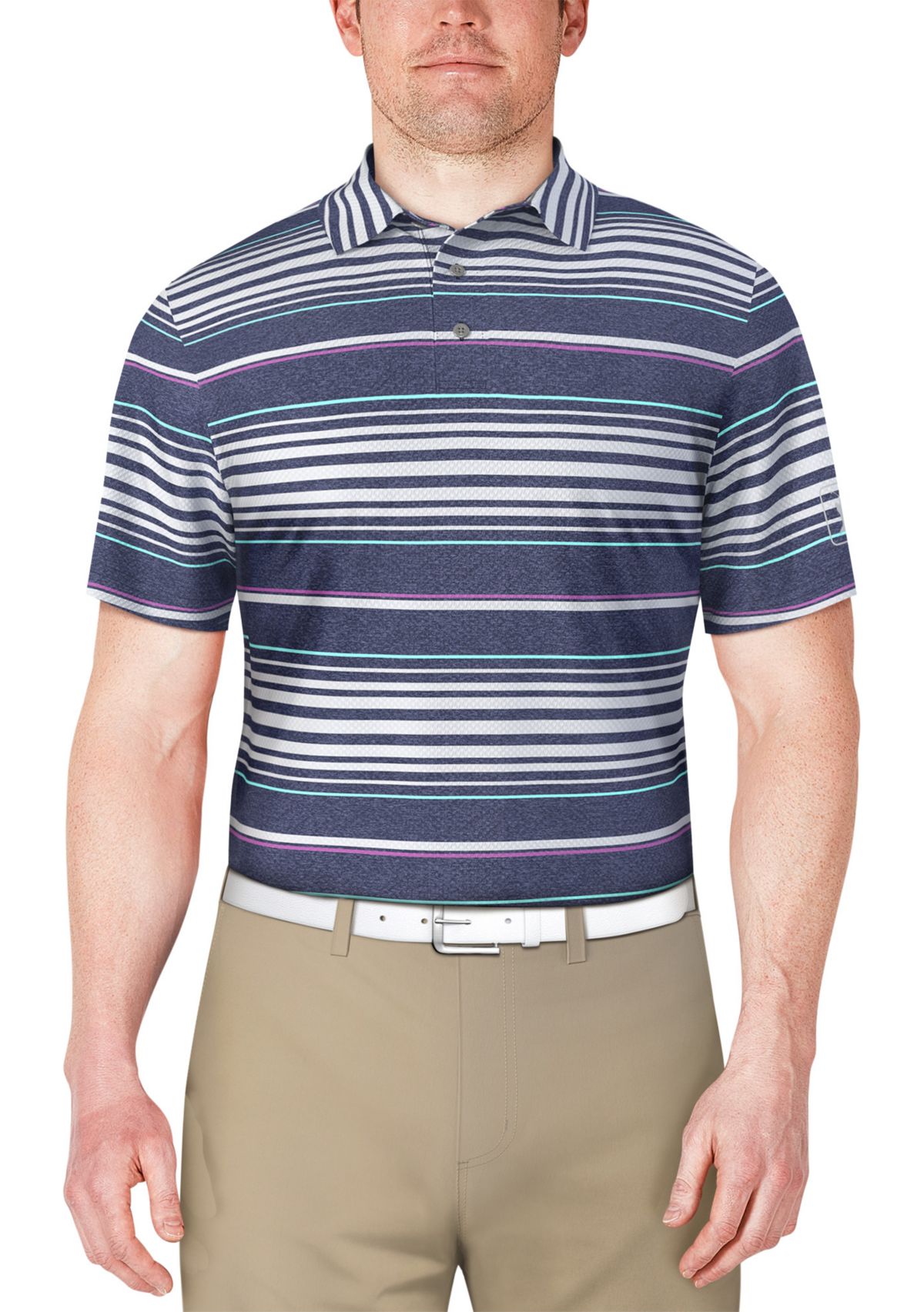 Mens Short Sleeve Allover Stripe Printed Polo Shirt 