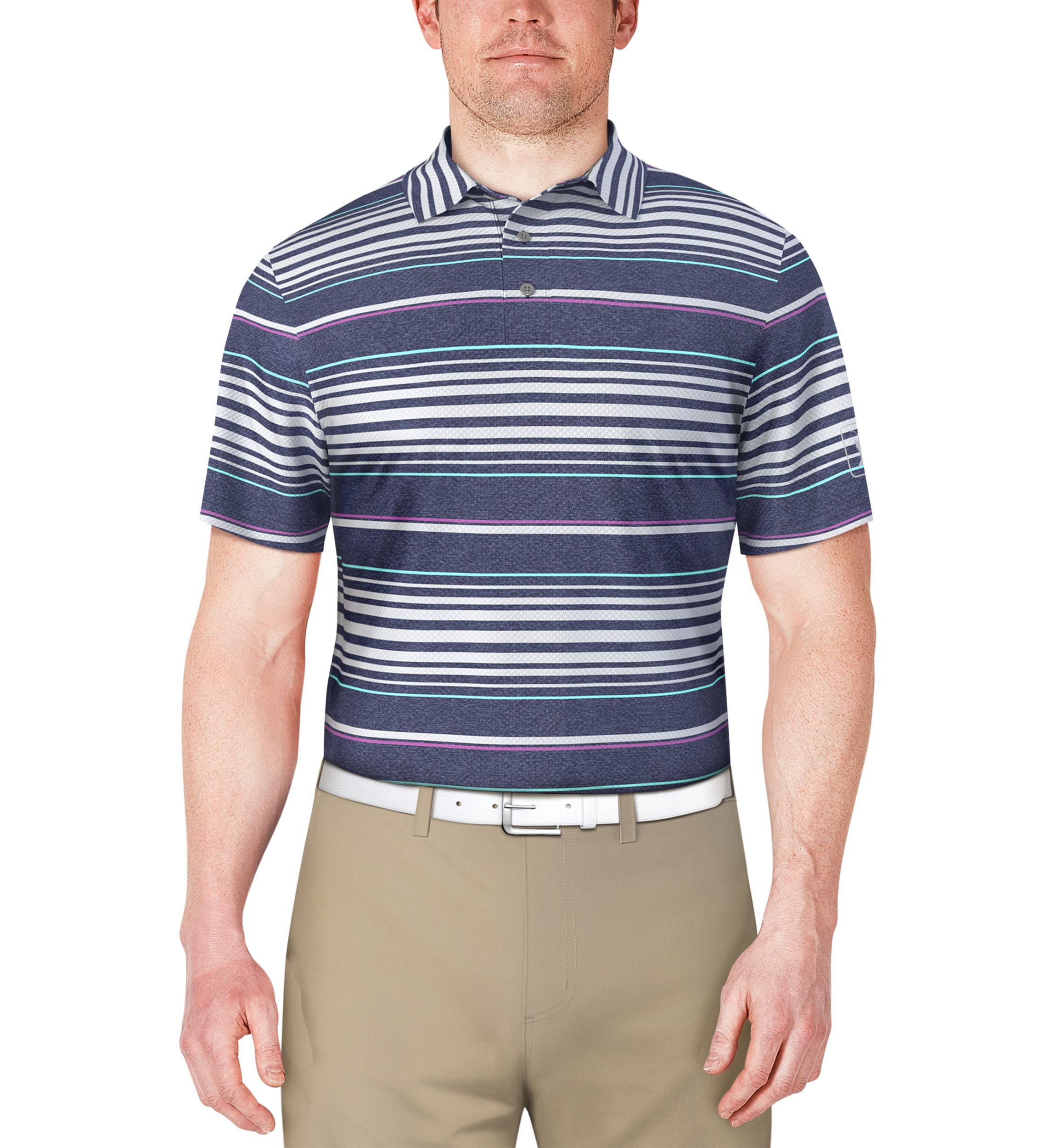 Mens Short Sleeve Allover Stripe Printed Polo Shirt 