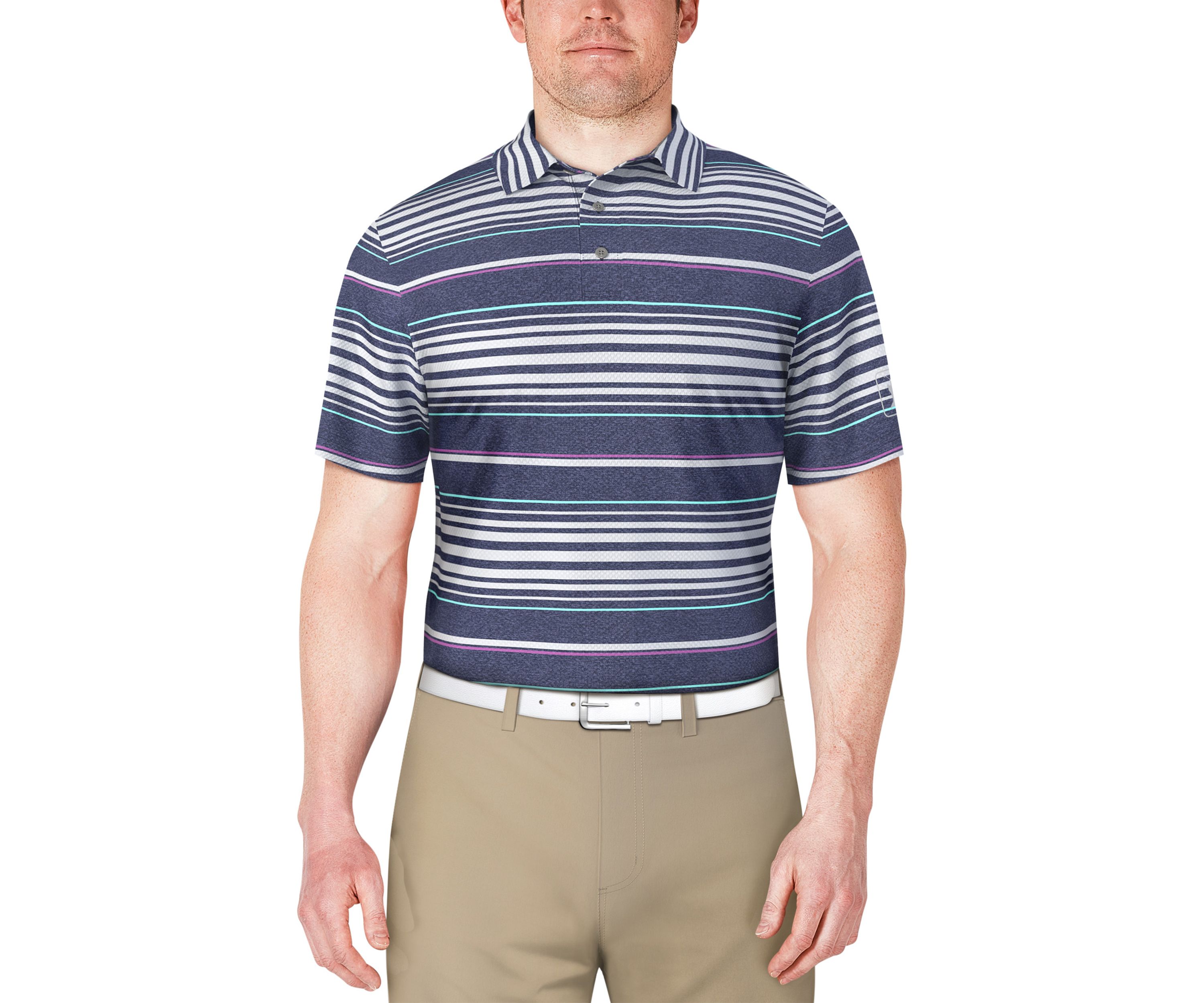 Mens Short Sleeve Allover Stripe Printed Polo Shirt 