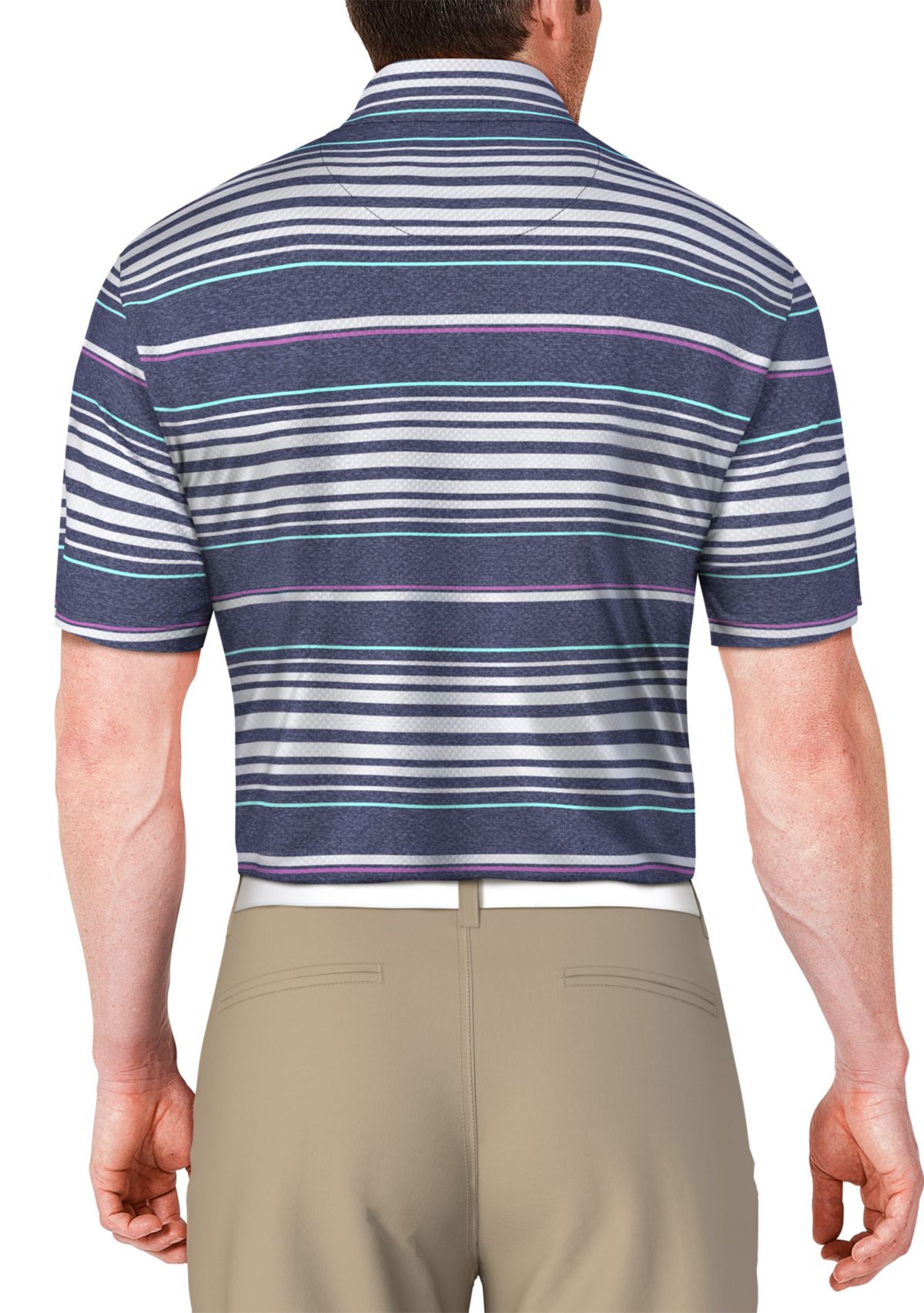 Mens Short Sleeve Allover Stripe Printed Polo Shirt 