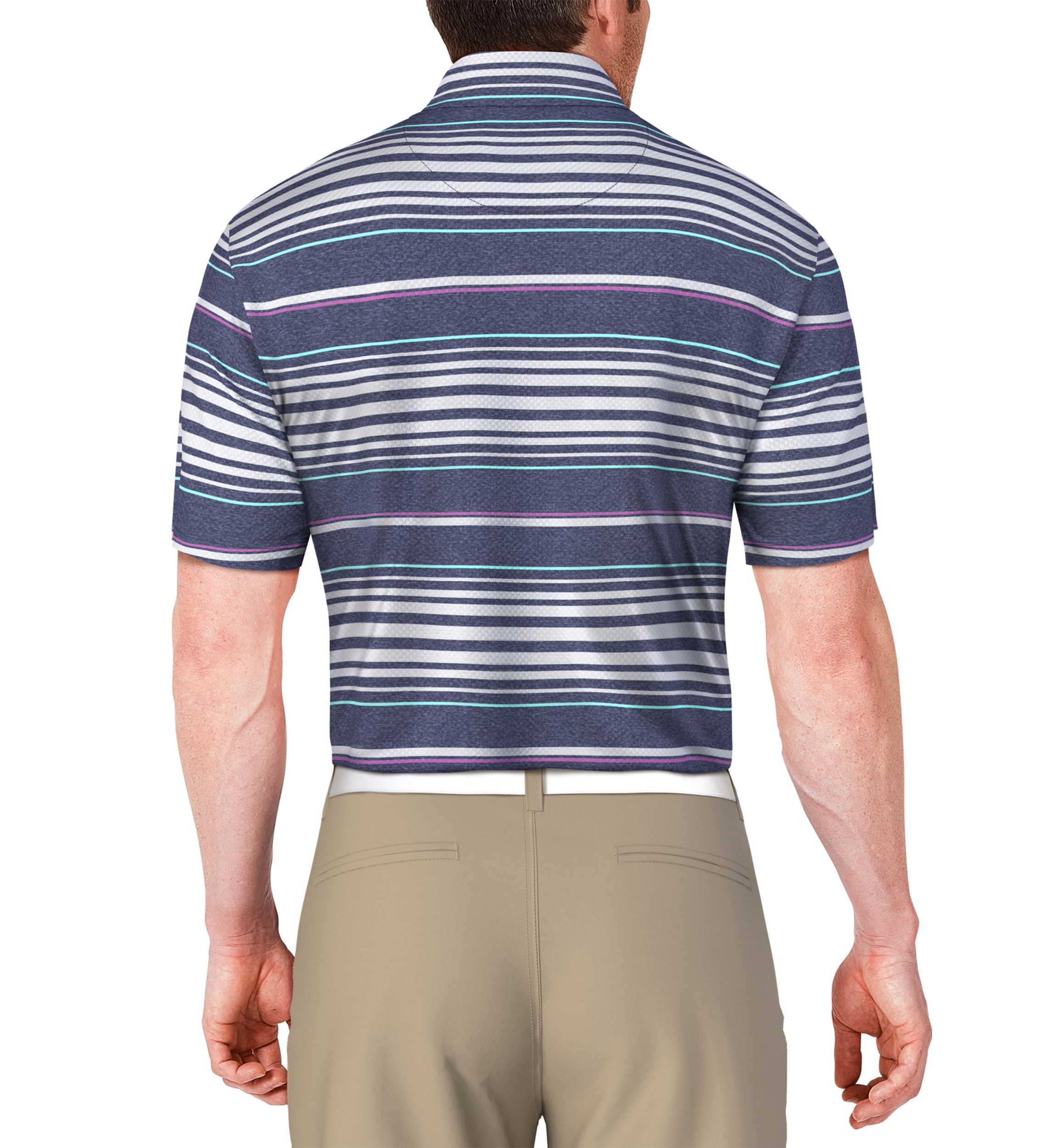 Mens Short Sleeve Allover Stripe Printed Polo Shirt 