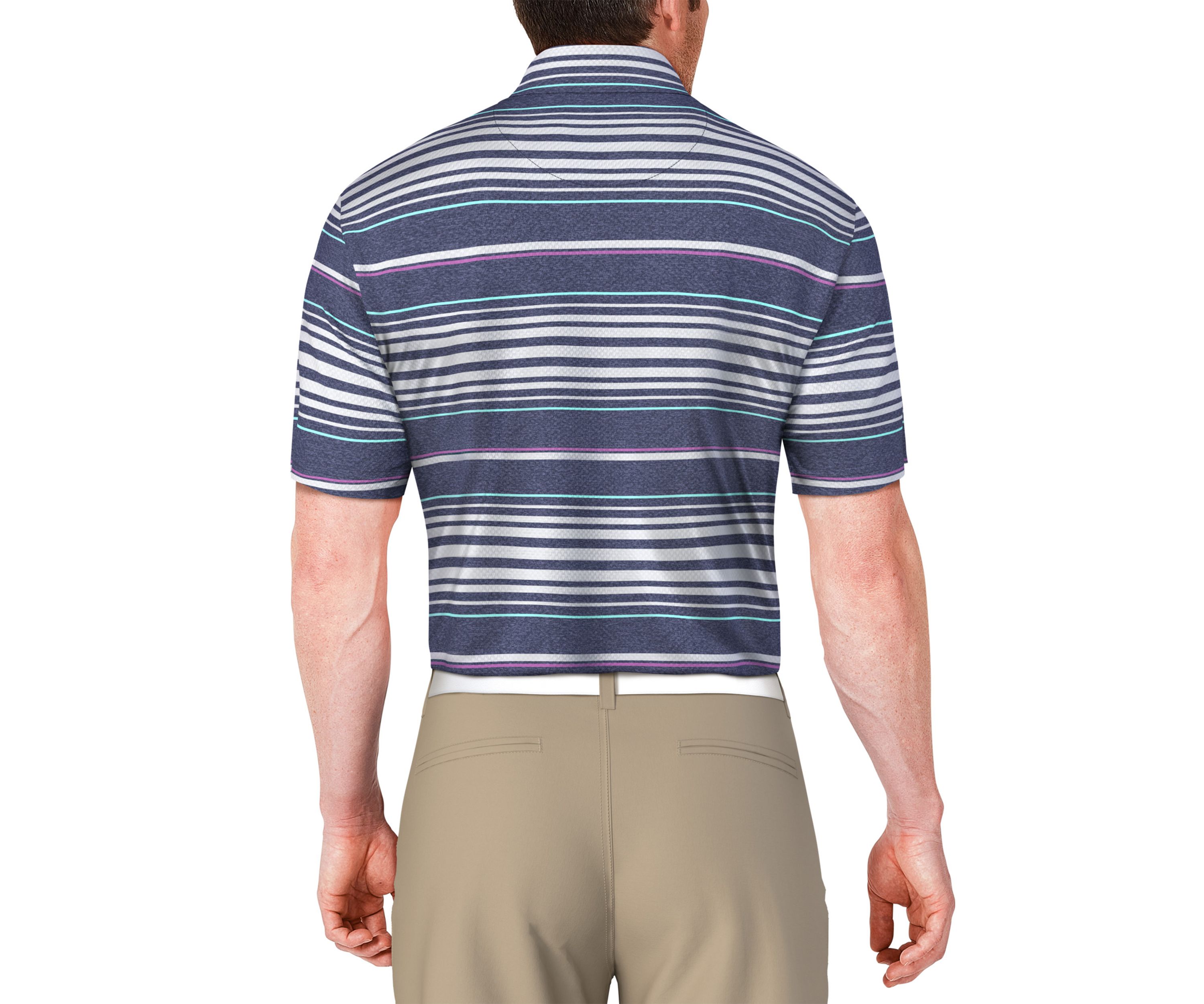 Mens Short Sleeve Allover Stripe Printed Polo Shirt 